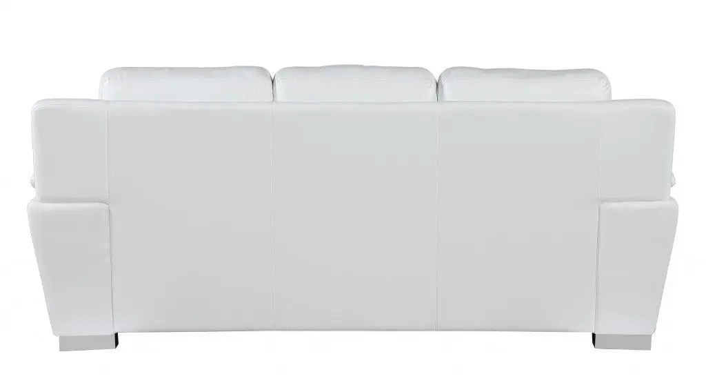 85" White Leather Sofa With Silver Legs Homeroots Living Room