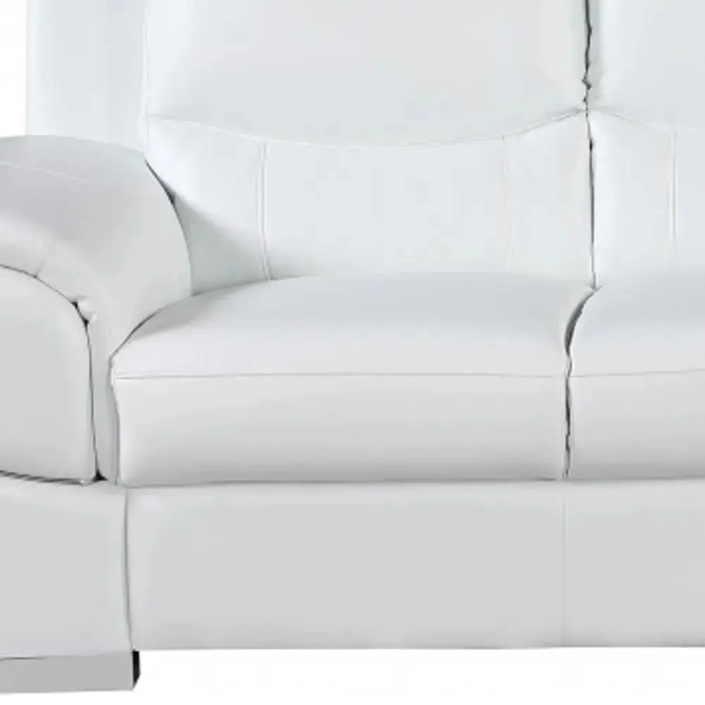 85" White Leather Sofa With Silver Legs Homeroots Living Room