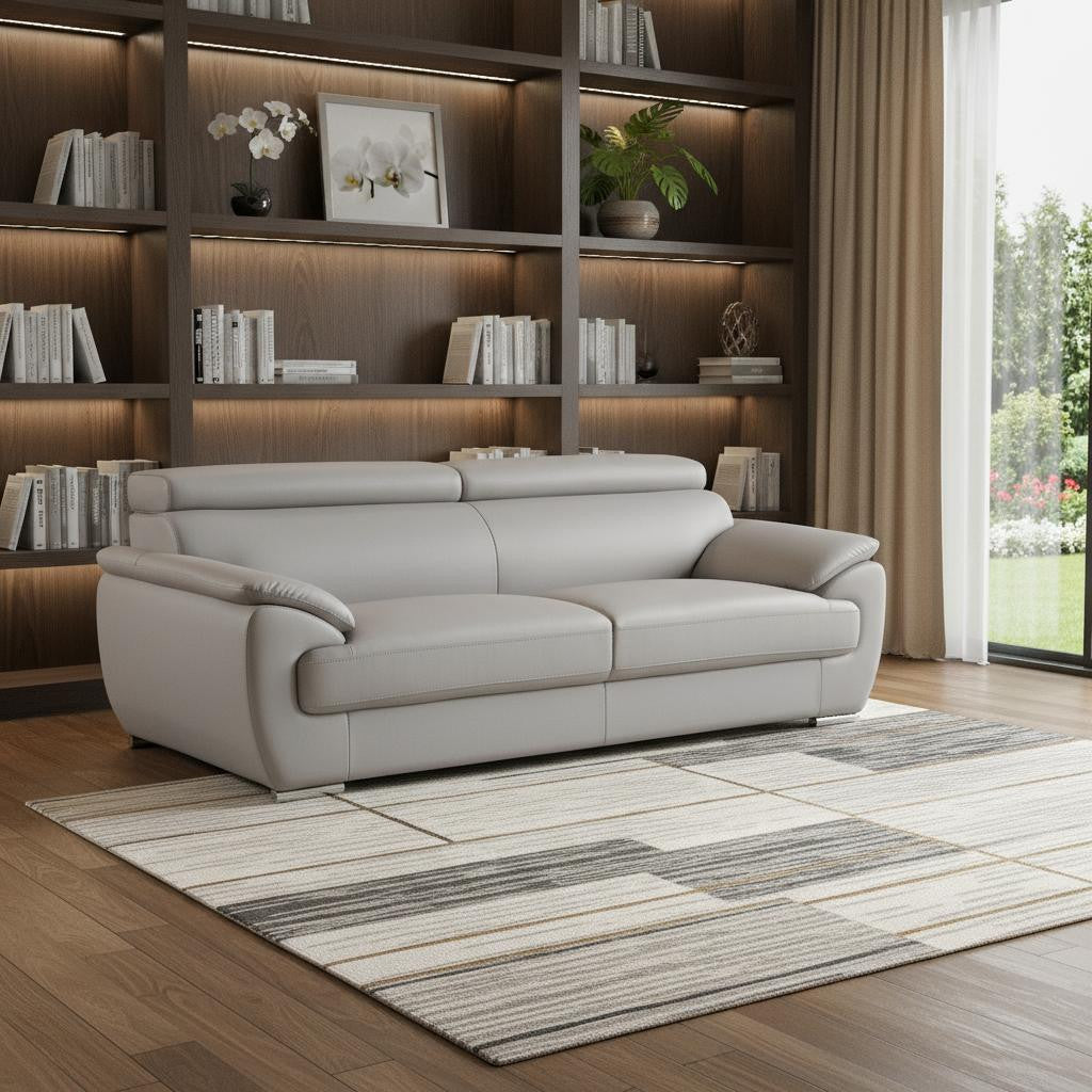86" Light Gray Top Grain Leather Sofa Homeroots Living Room