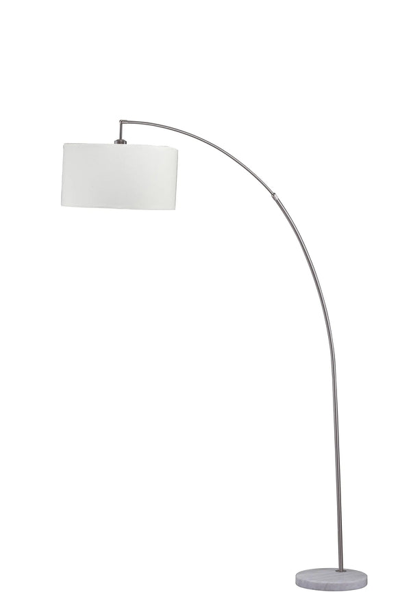 86" White And Silver Arc Floor Lamp With White Drum Shade - GreatEagleInc