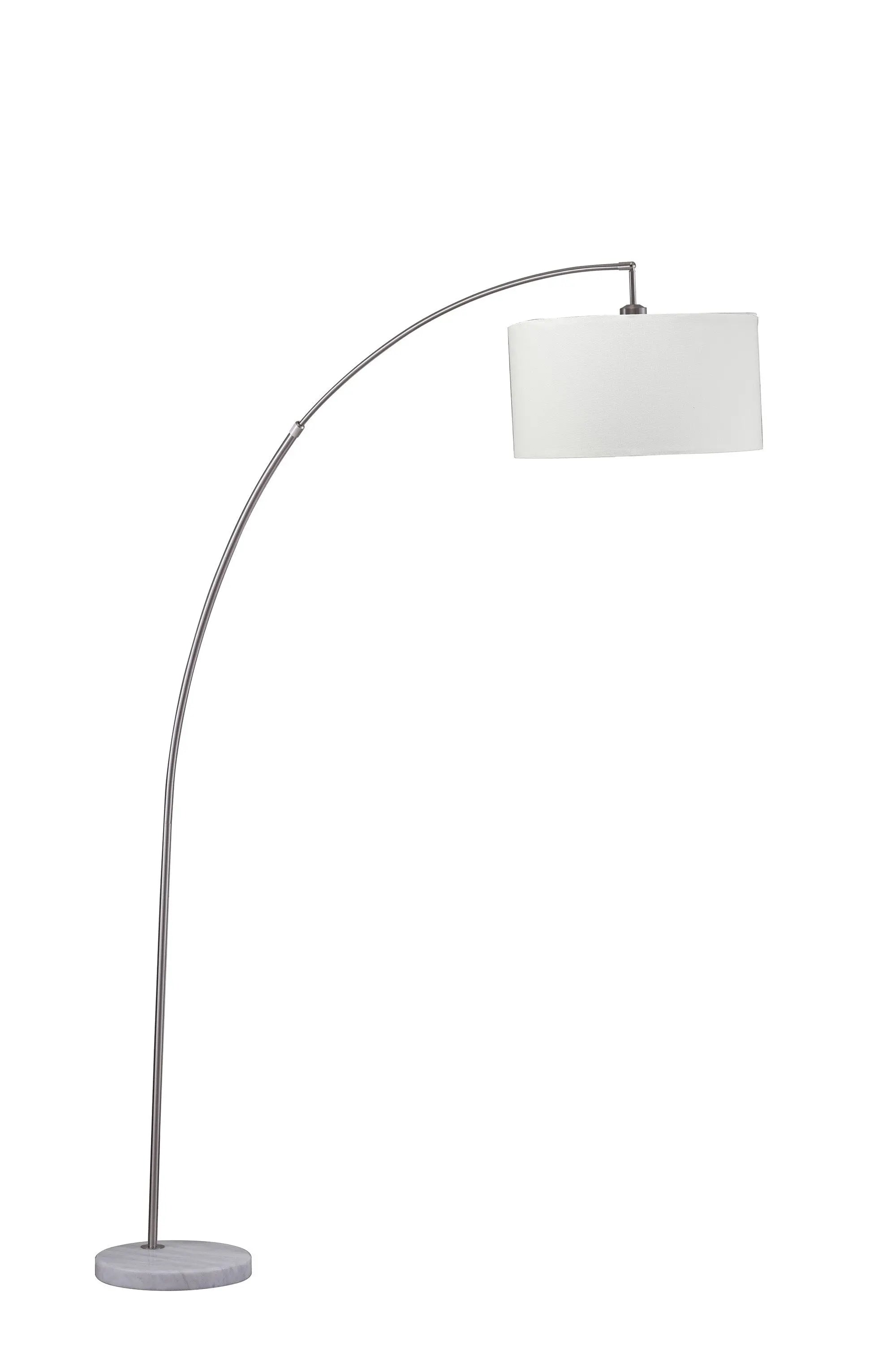 86" White And Silver Arc Floor Lamp With White Drum Shade - GreatEagleInc