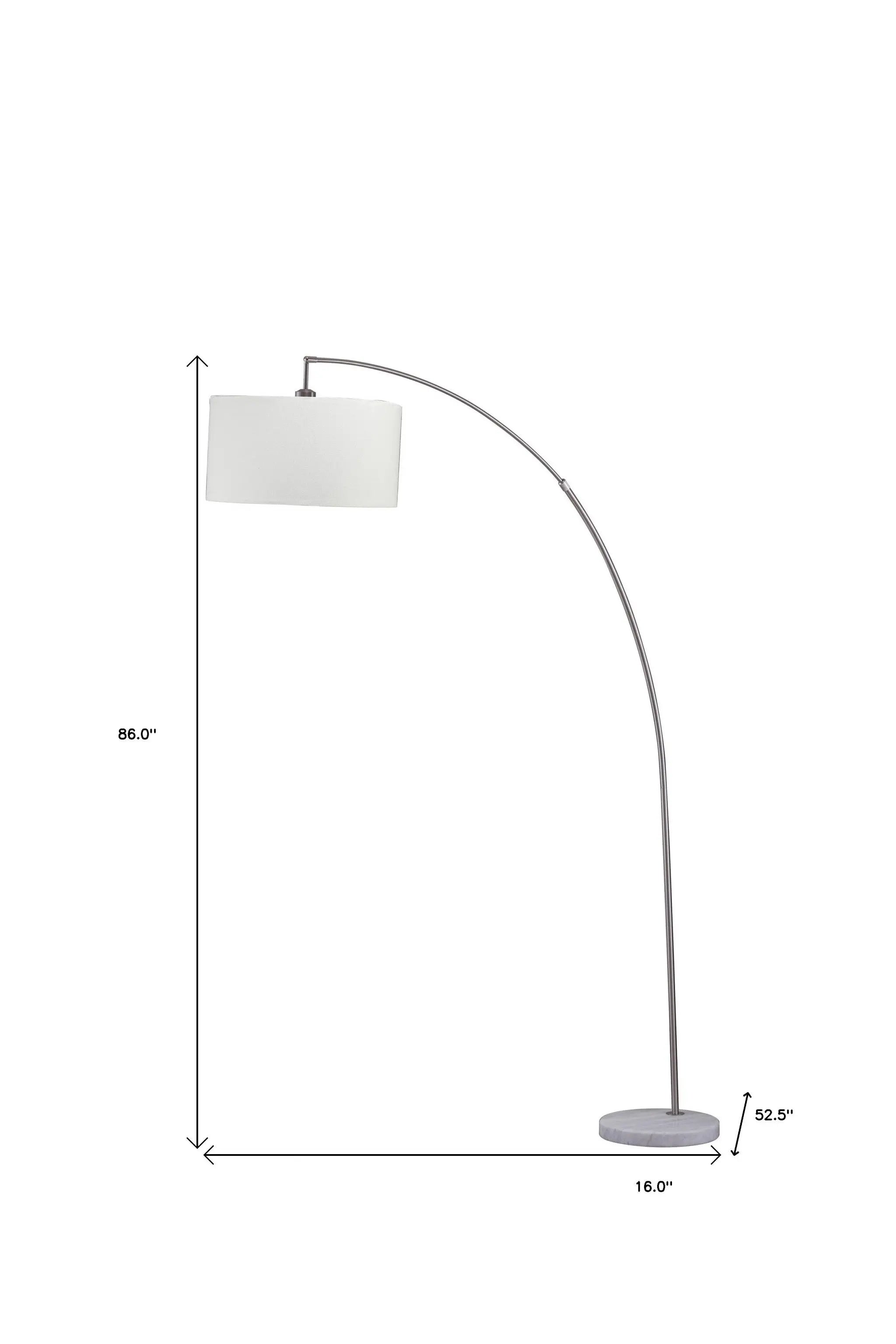 86" White And Silver Arc Floor Lamp With White Drum Shade - GreatEagleInc