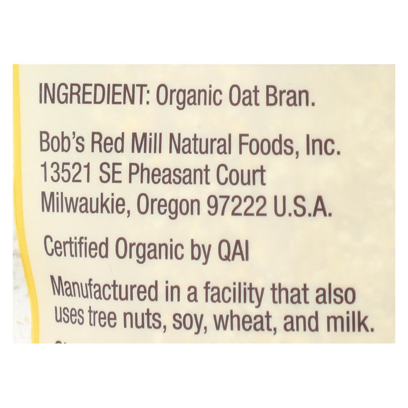 Bob's Red Mill - Oat Bran - Organic High Fiber Hot Cereal - Case Of 4 - 18 Oz. Bob's Red Mill