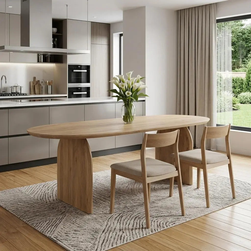 87" Brown Solid Wood Double Pedestal Base Oval Dining Table Homeroots Kitchen & Dining