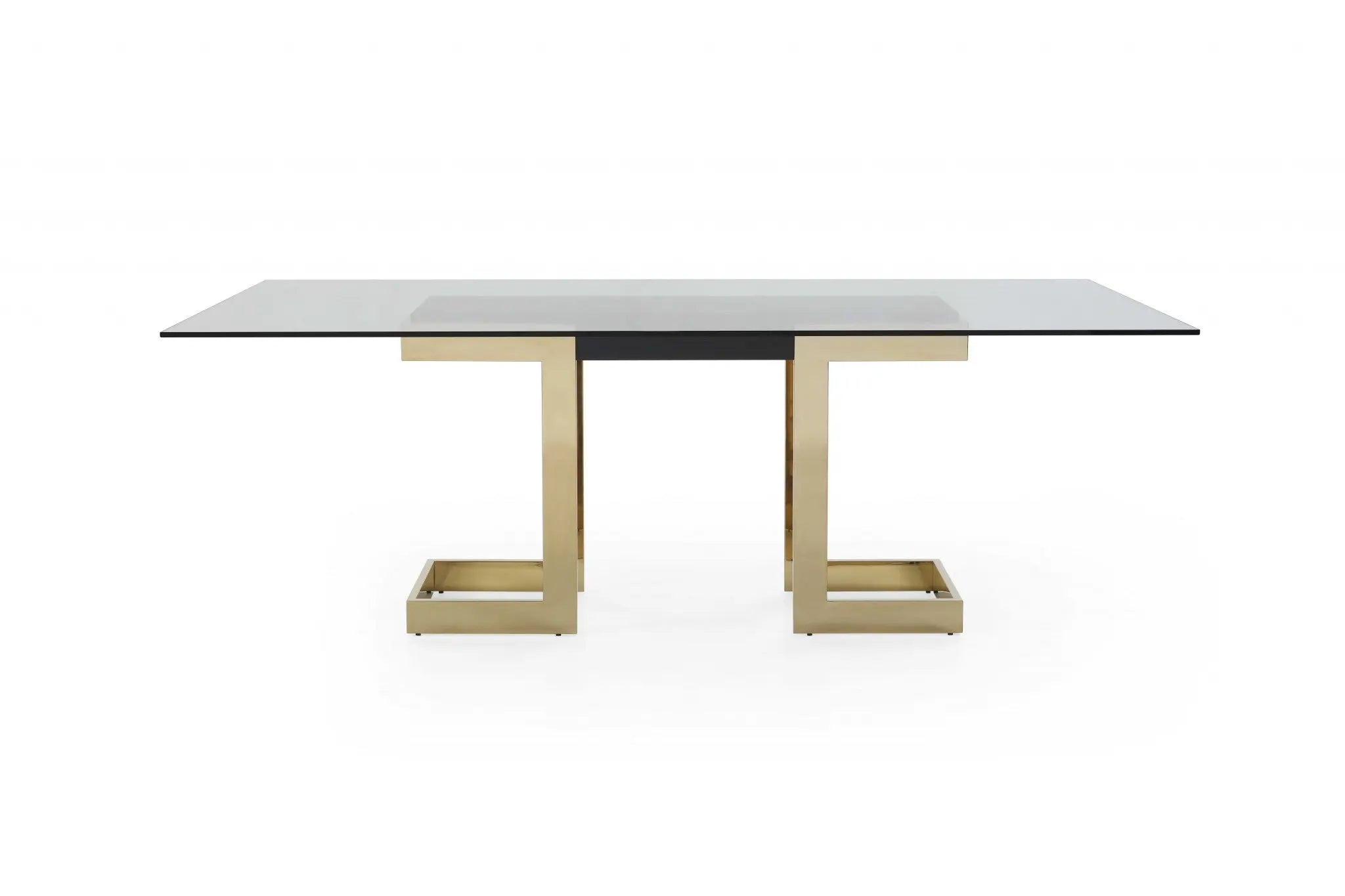 87" Clear And Gold Glass And Stainless Steel Double Pedestal Base Dining Table Homeroots Kitchen & Dining
