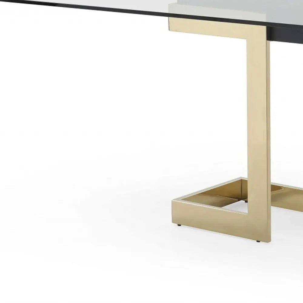 87" Clear And Gold Glass And Stainless Steel Double Pedestal Base Dining Table Homeroots Kitchen & Dining