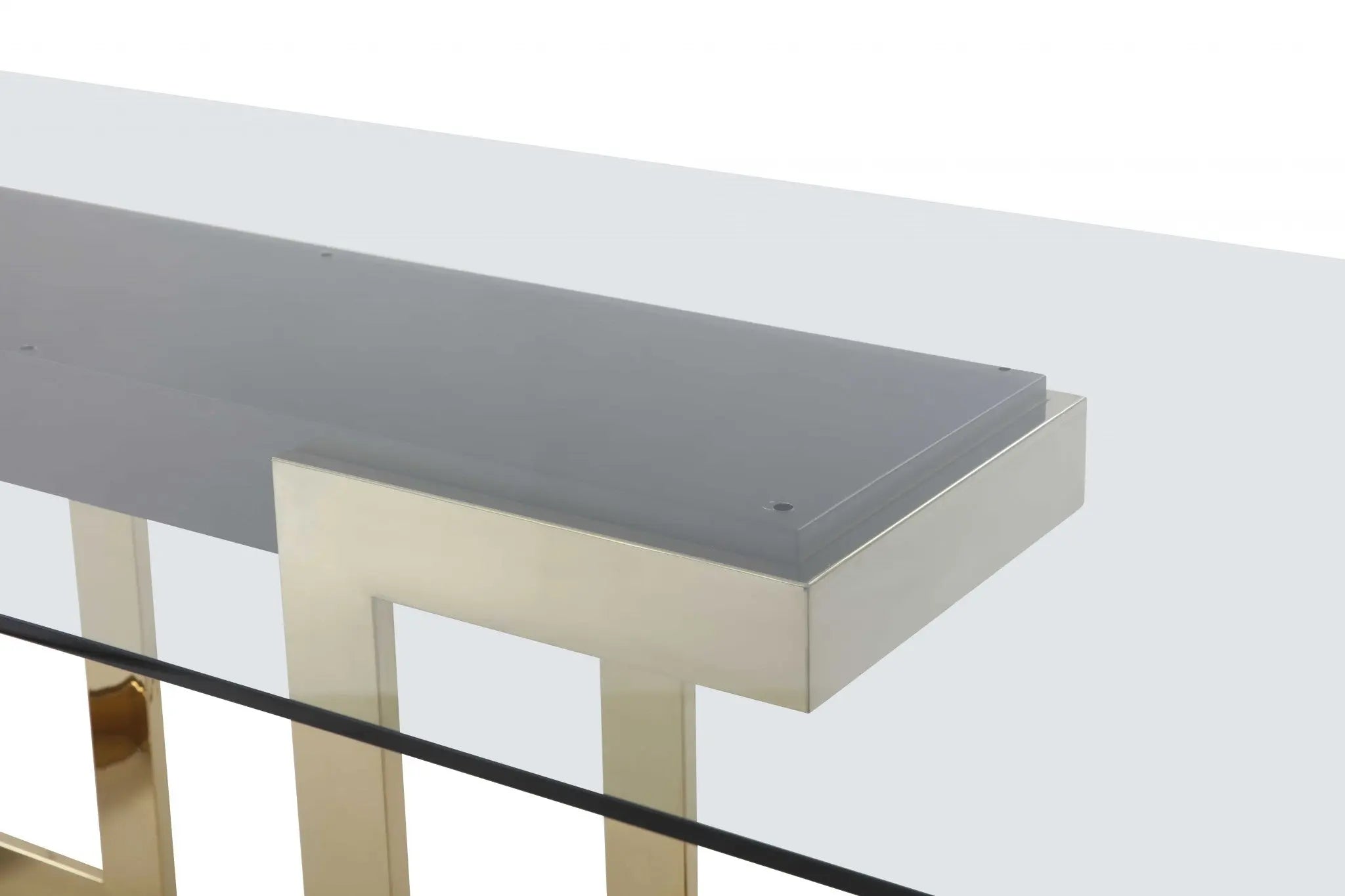 87" Clear And Gold Glass And Stainless Steel Double Pedestal Base Dining Table Homeroots Kitchen & Dining