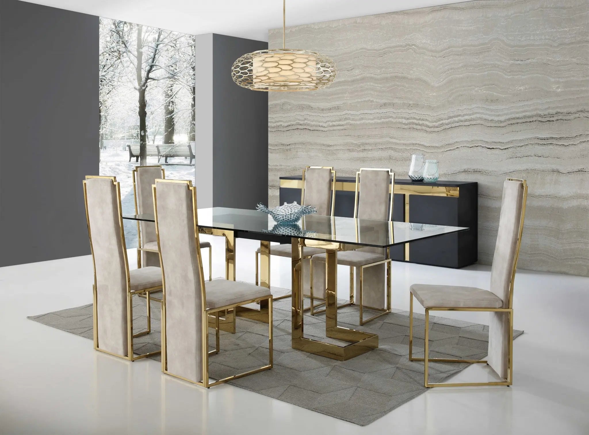 87" Clear And Gold Glass And Stainless Steel Double Pedestal Base Dining Table Homeroots Kitchen & Dining