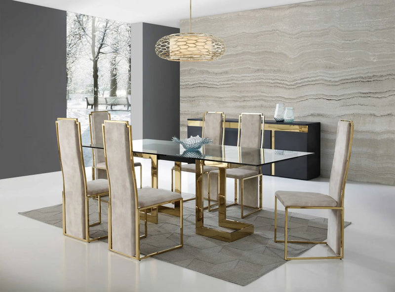 87" Clear And Gold Glass And Stainless Steel Double Pedestal Base Dining Table Homeroots Kitchen & Dining