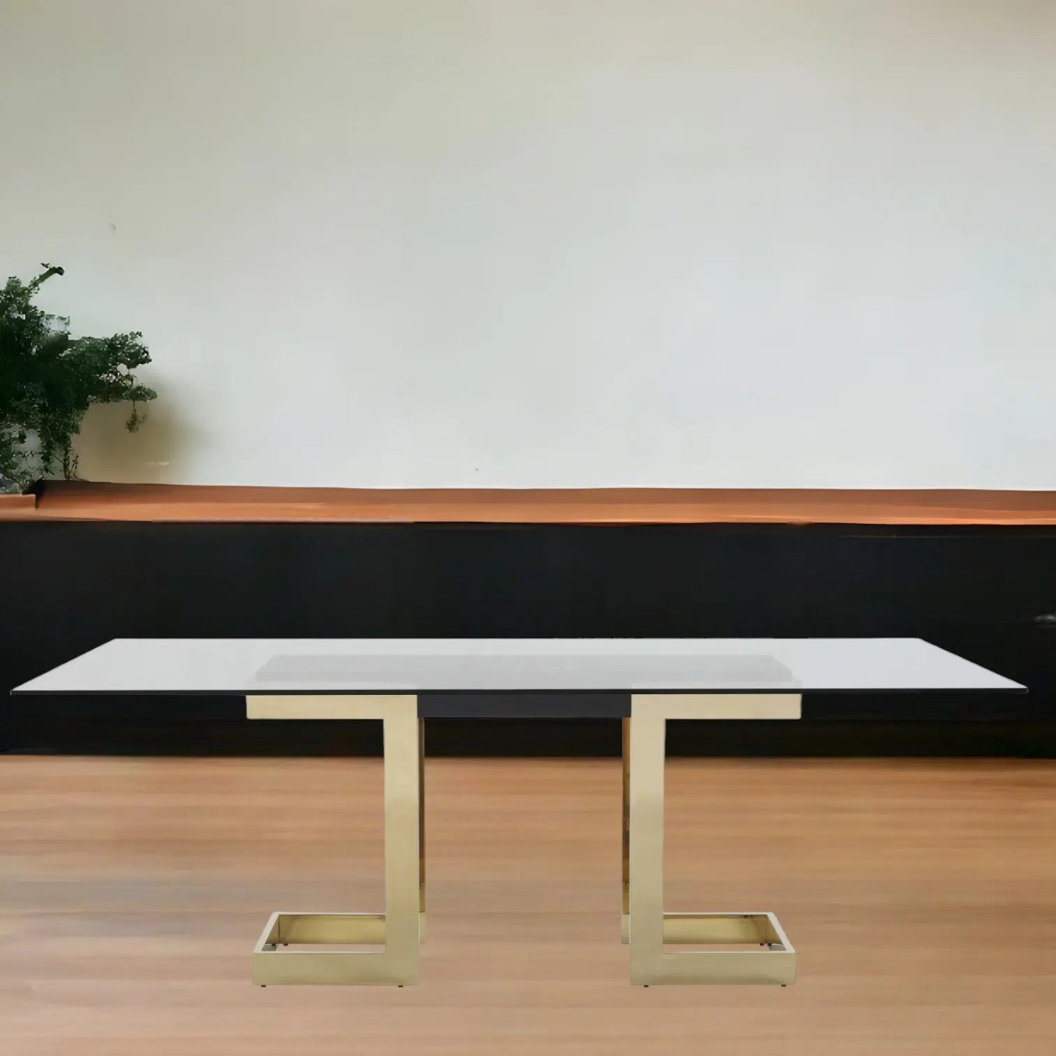 87" Clear And Gold Glass And Stainless Steel Double Pedestal Base Dining Table Homeroots Kitchen & Dining
