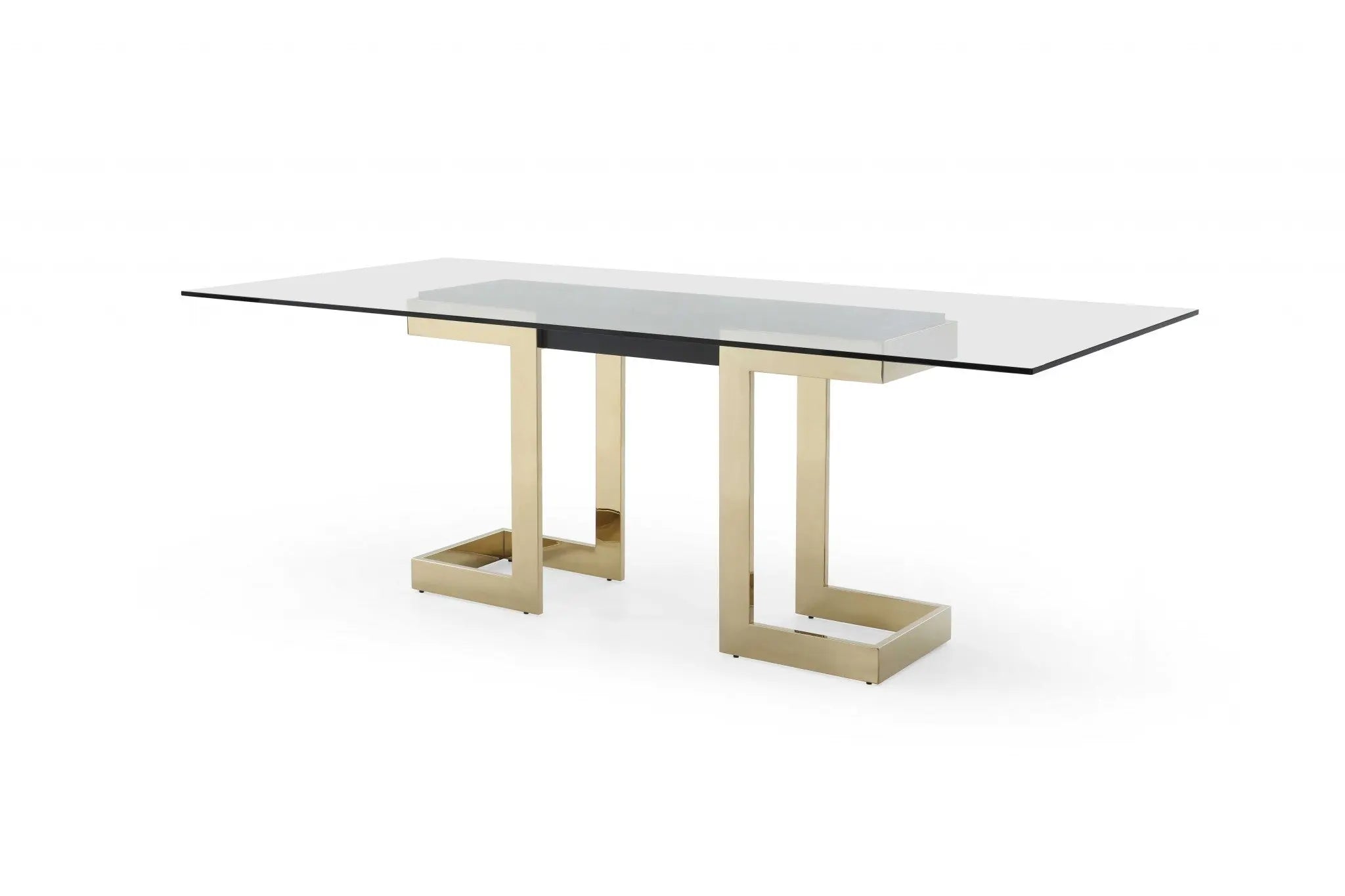 87" Clear And Gold Glass And Stainless Steel Double Pedestal Base Dining Table Homeroots Kitchen & Dining