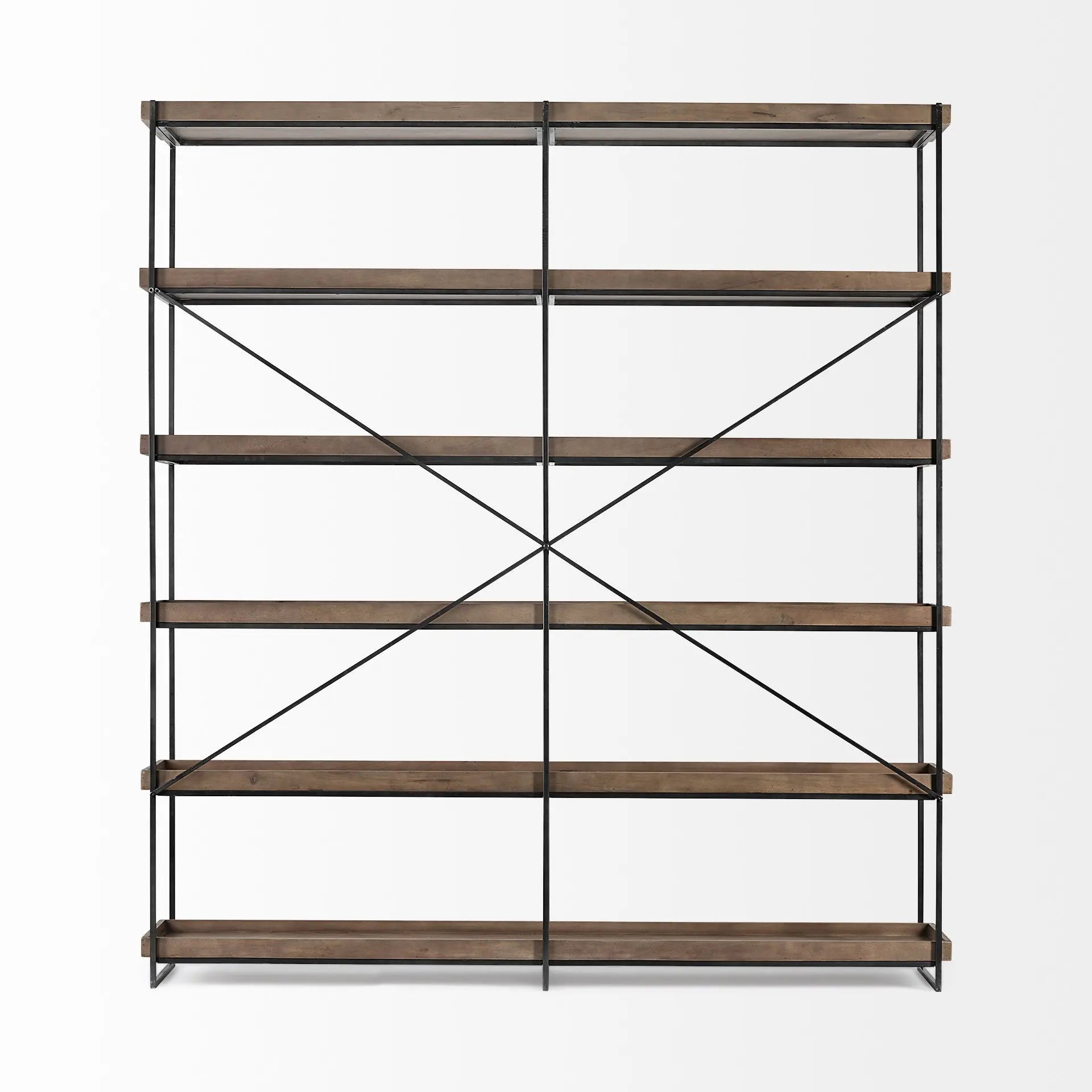 88" Black And Brown Iron and Wood Five Tier Bookcase - GreatEagleInc