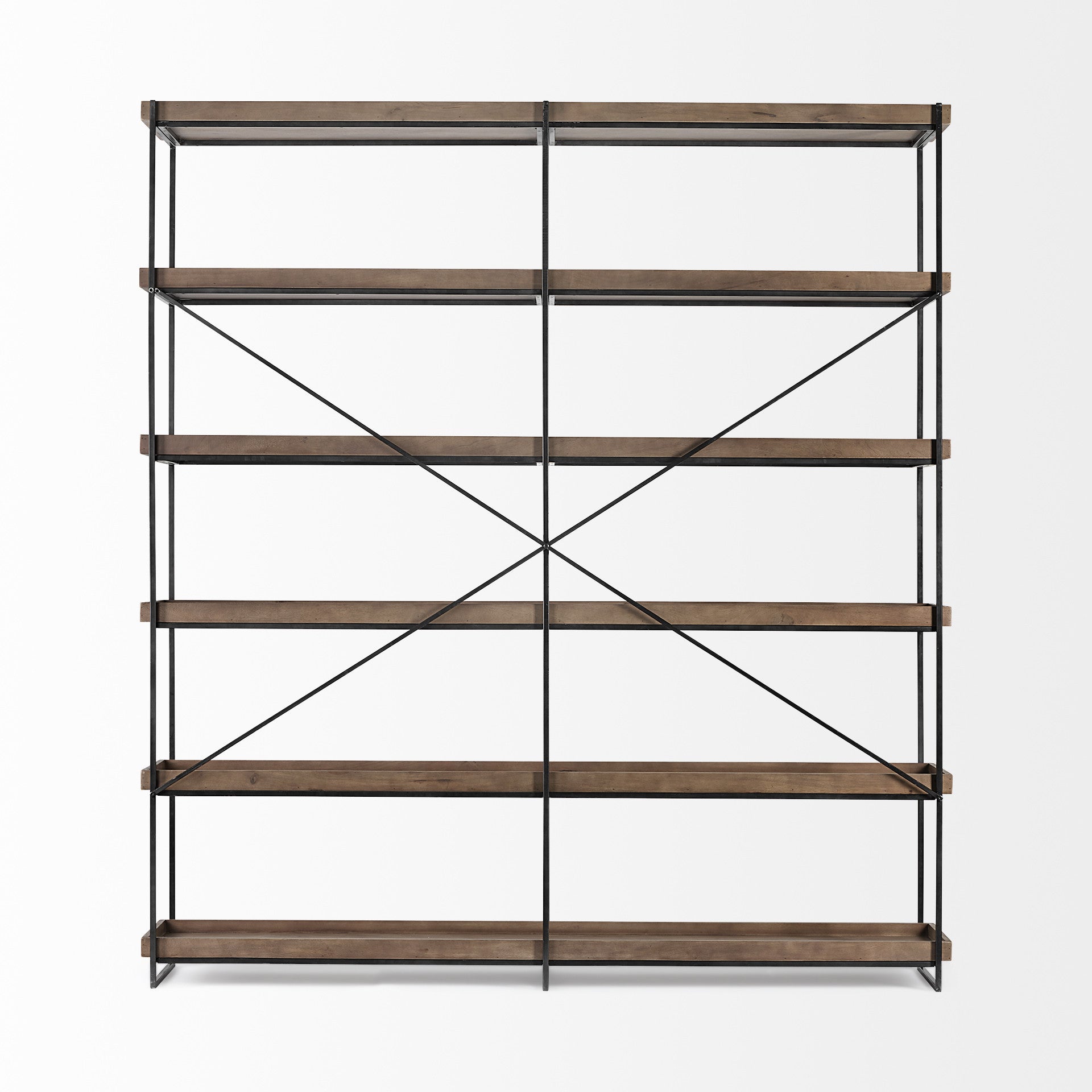 88" Black And Brown Iron and Wood Five Tier Bookcase - GreatEagleInc