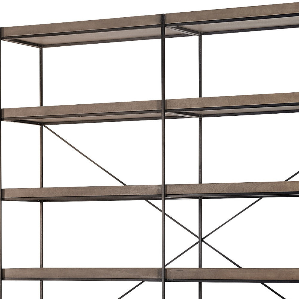 88" Black And Brown Iron and Wood Five Tier Bookcase - GreatEagleInc