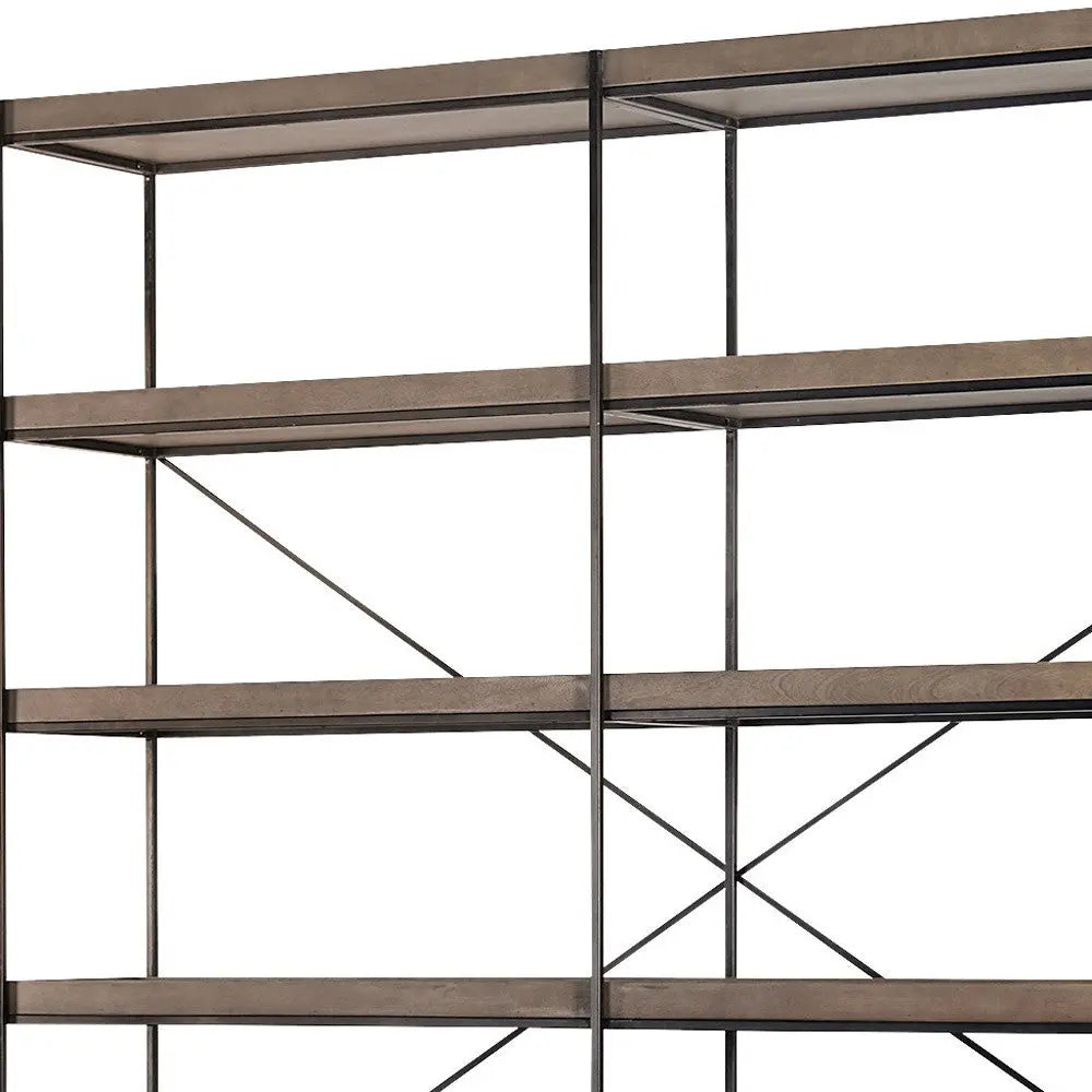 88" Black And Brown Iron and Wood Five Tier Bookcase - GreatEagleInc