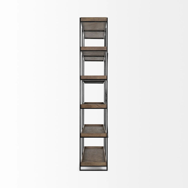 88" Black And Brown Iron and Wood Five Tier Bookcase - GreatEagleInc