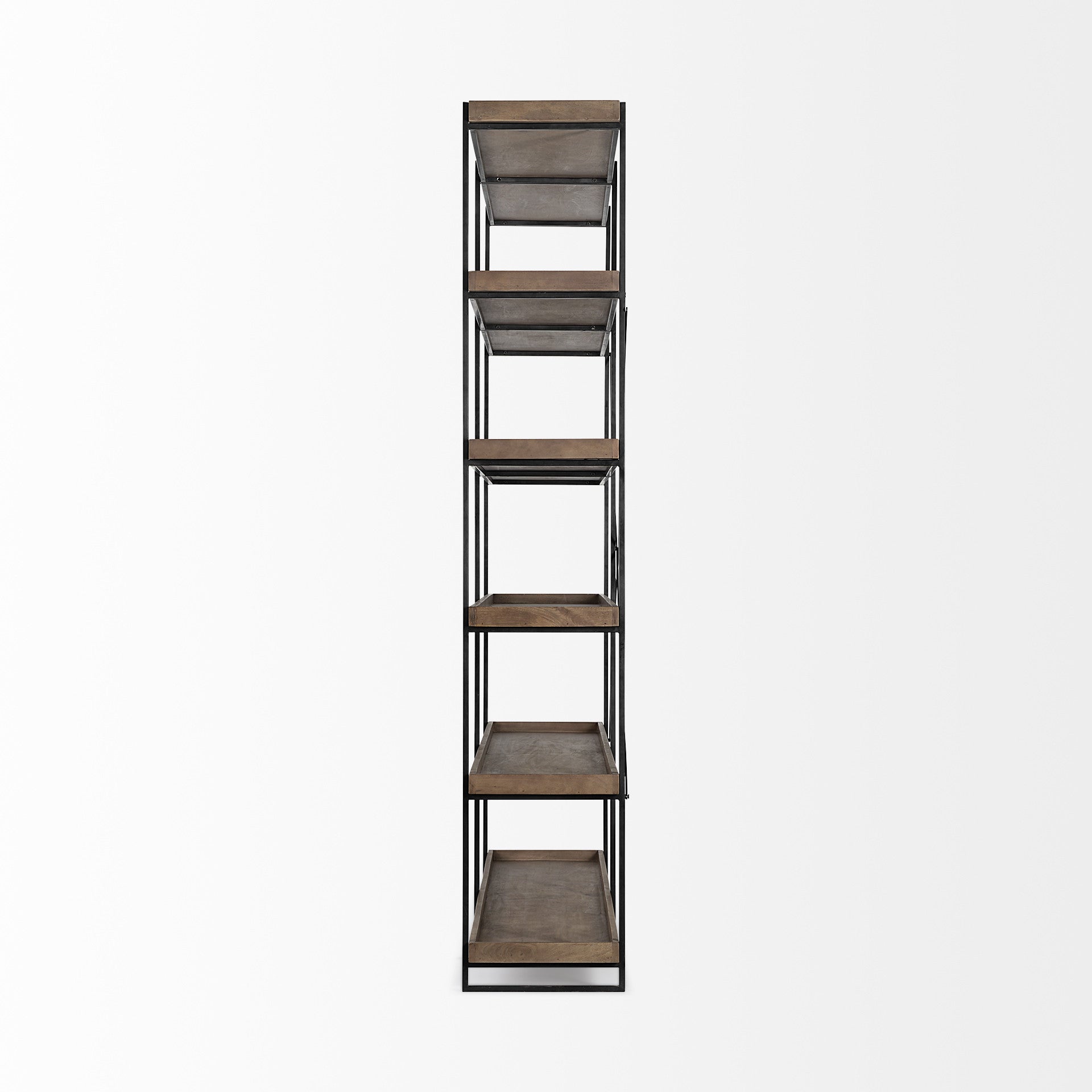 88" Black And Brown Iron and Wood Five Tier Bookcase - GreatEagleInc