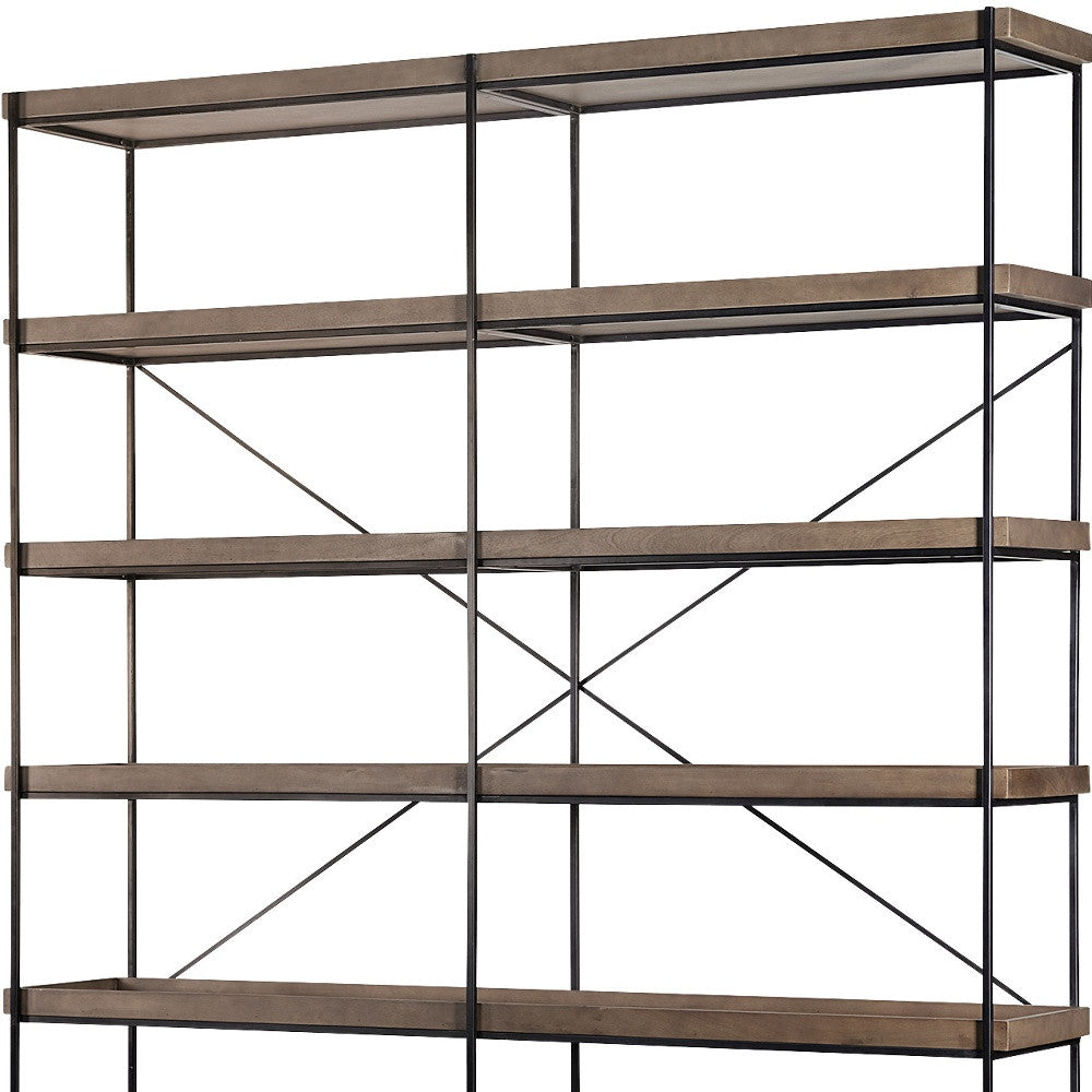 88" Black And Brown Iron and Wood Five Tier Bookcase - GreatEagleInc