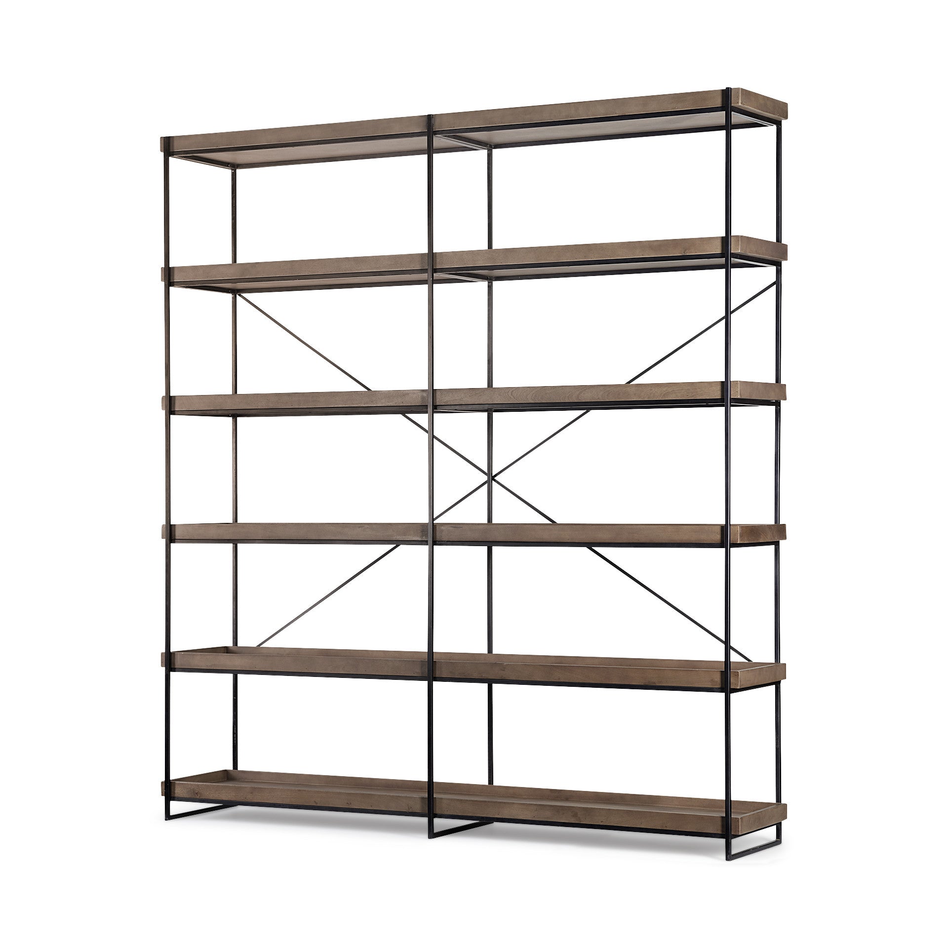 88" Black And Brown Iron and Wood Five Tier Bookcase - GreatEagleInc