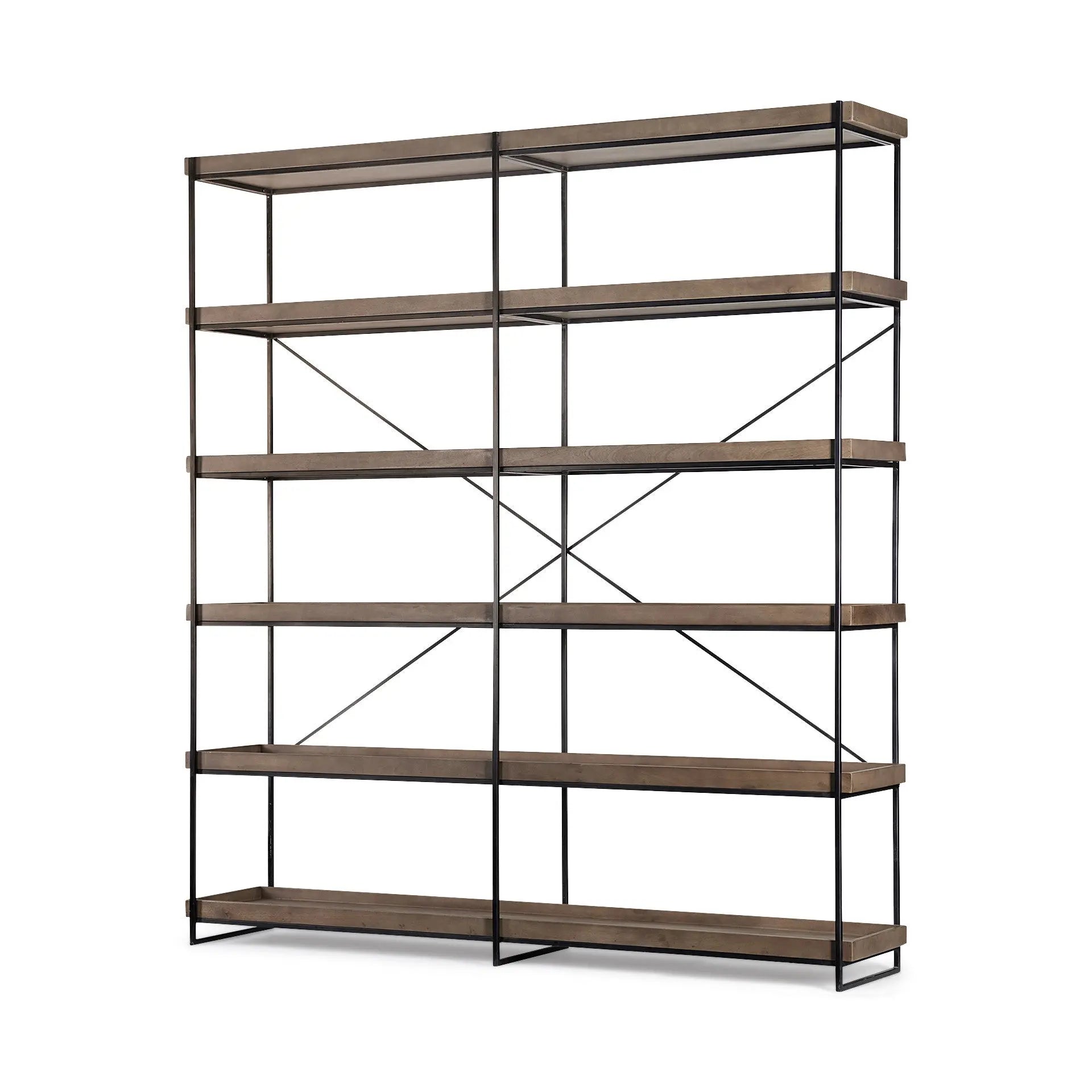 88" Black And Brown Iron and Wood Five Tier Bookcase - GreatEagleInc