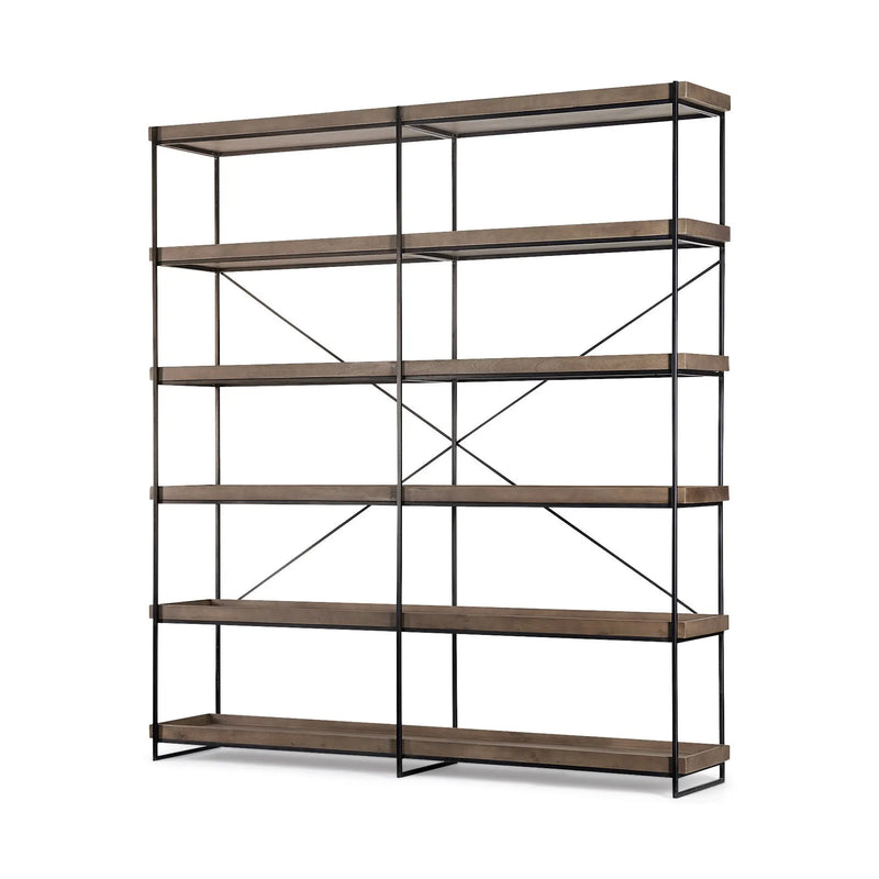 88" Black And Brown Iron and Wood Five Tier Bookcase - GreatEagleInc
