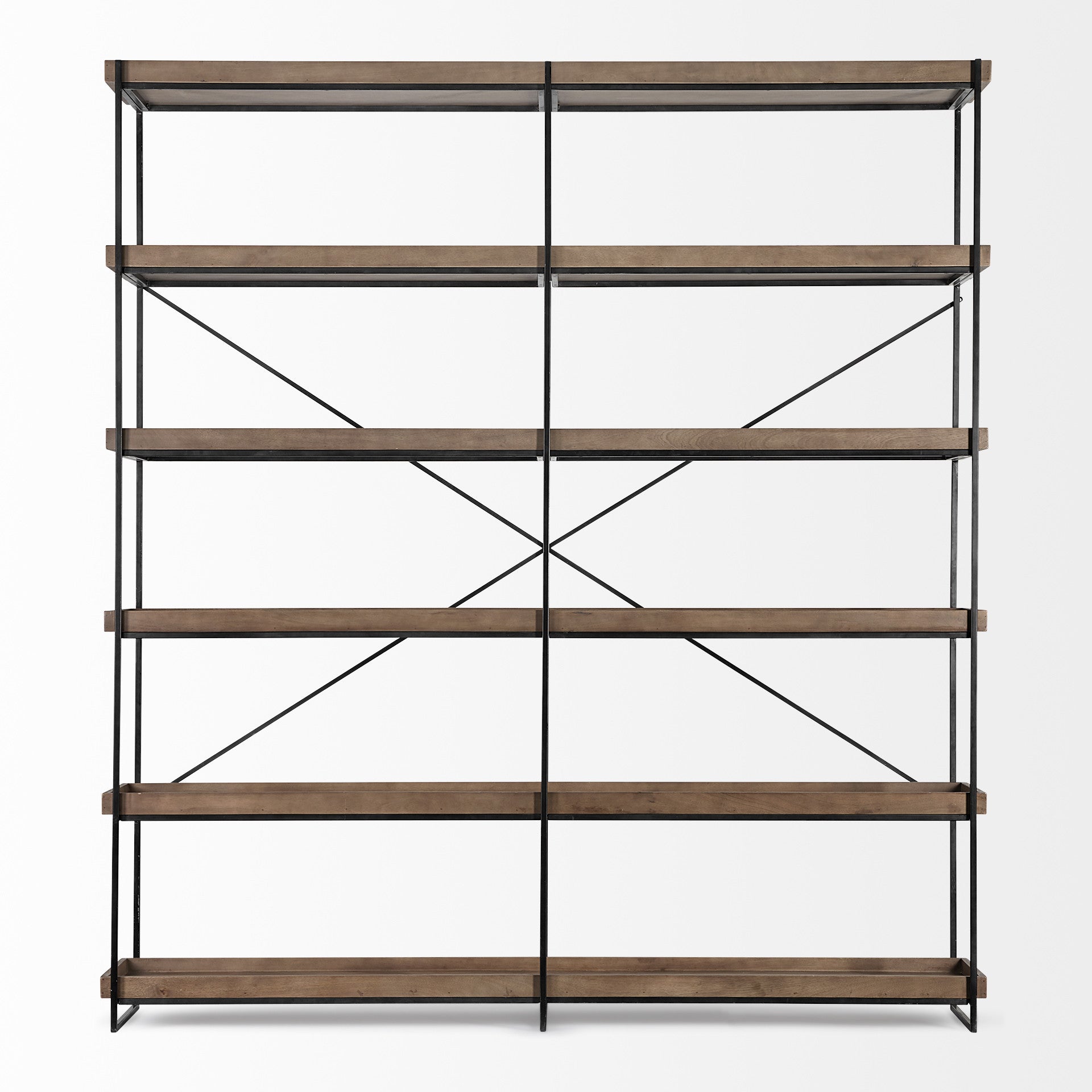 88" Black And Brown Iron and Wood Five Tier Bookcase - GreatEagleInc