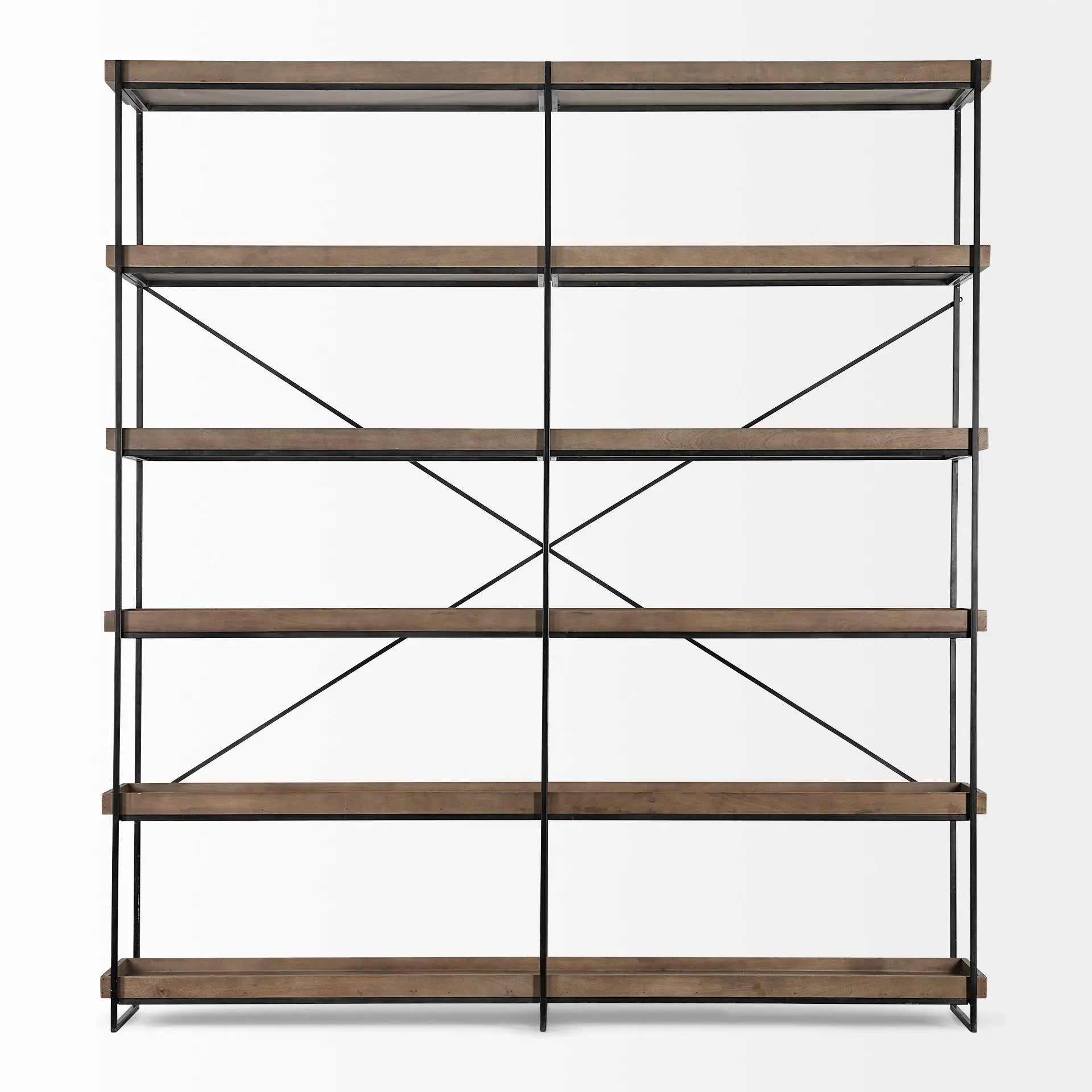 88" Black And Brown Iron and Wood Five Tier Bookcase - GreatEagleInc