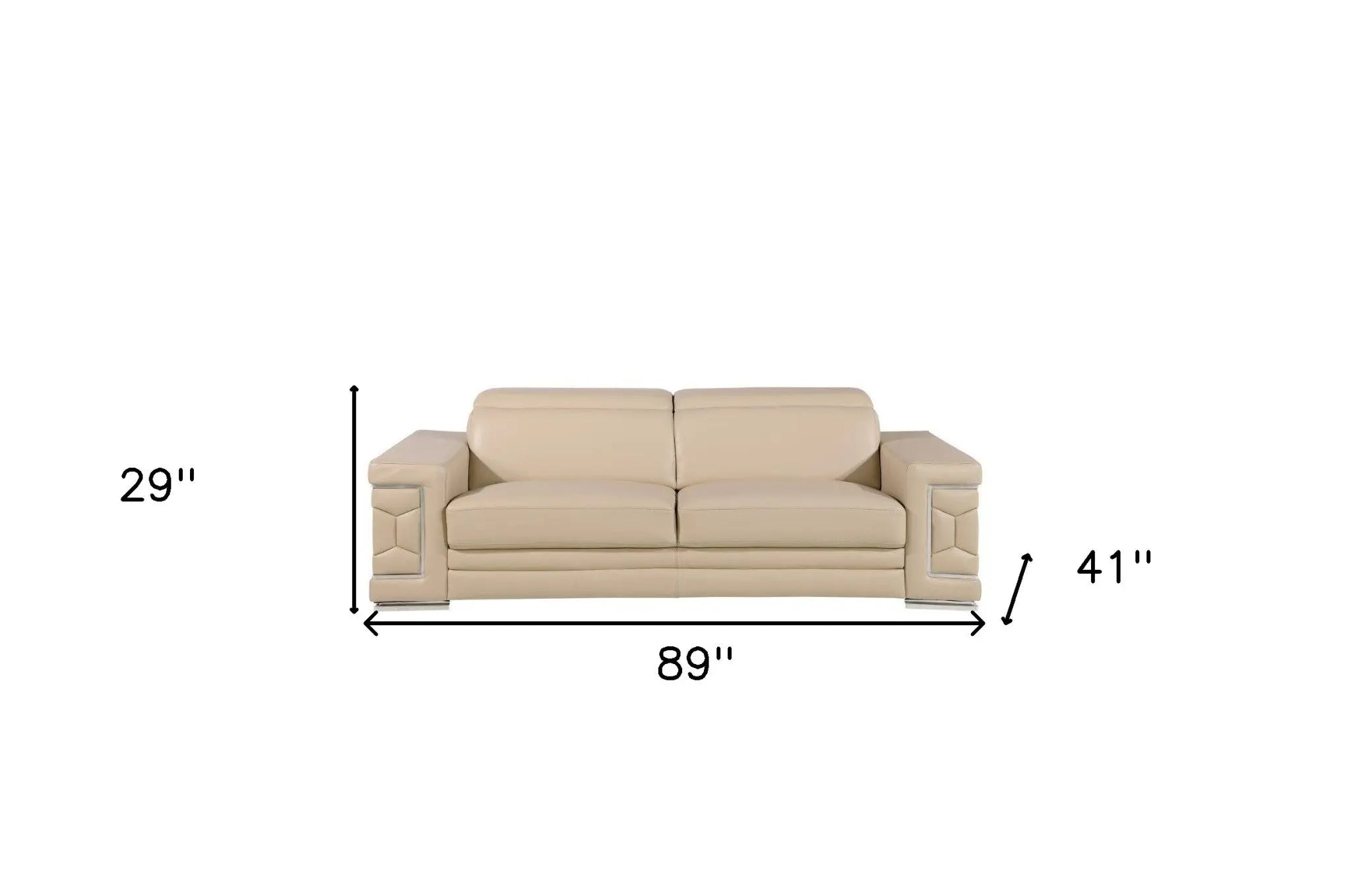 89" Beige Leather Sofa With Silver Legs Homeroots Living Room