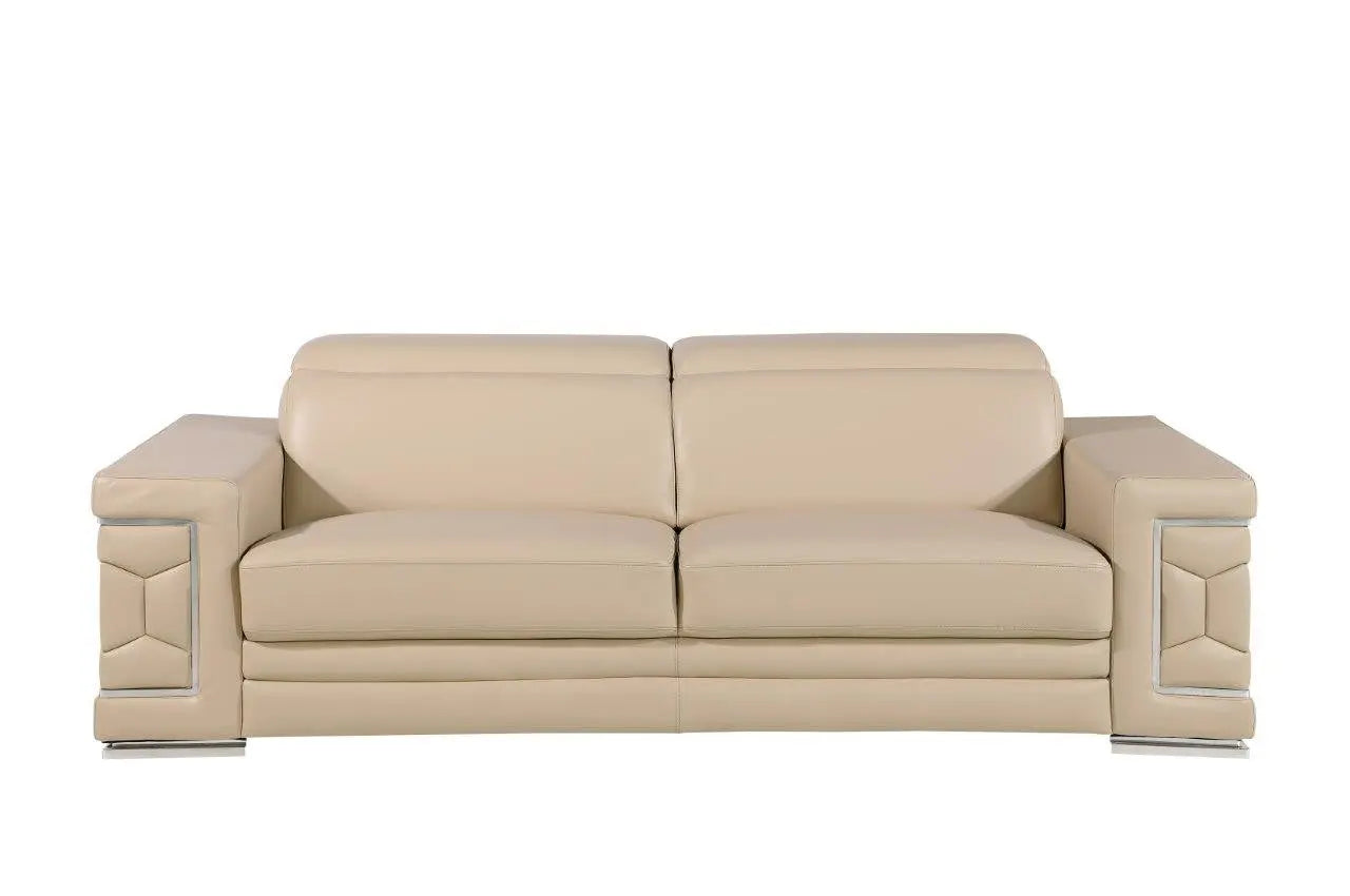 89" Beige Leather Sofa With Silver Legs Homeroots Living Room