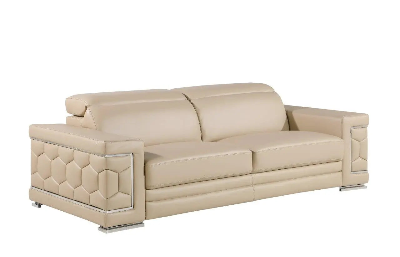 89" Beige Leather Sofa With Silver Legs Homeroots Living Room