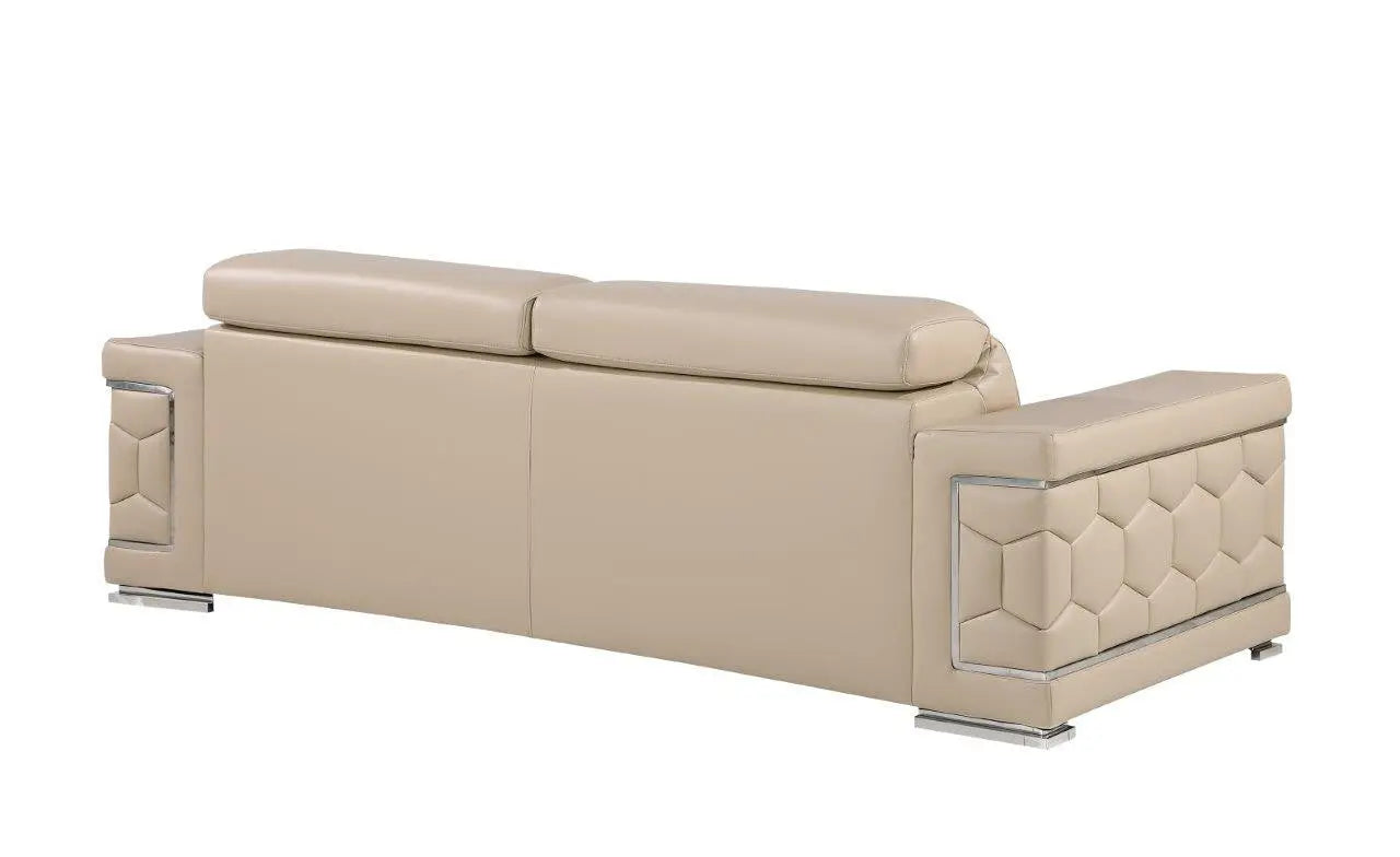 89" Beige Leather Sofa With Silver Legs Homeroots Living Room