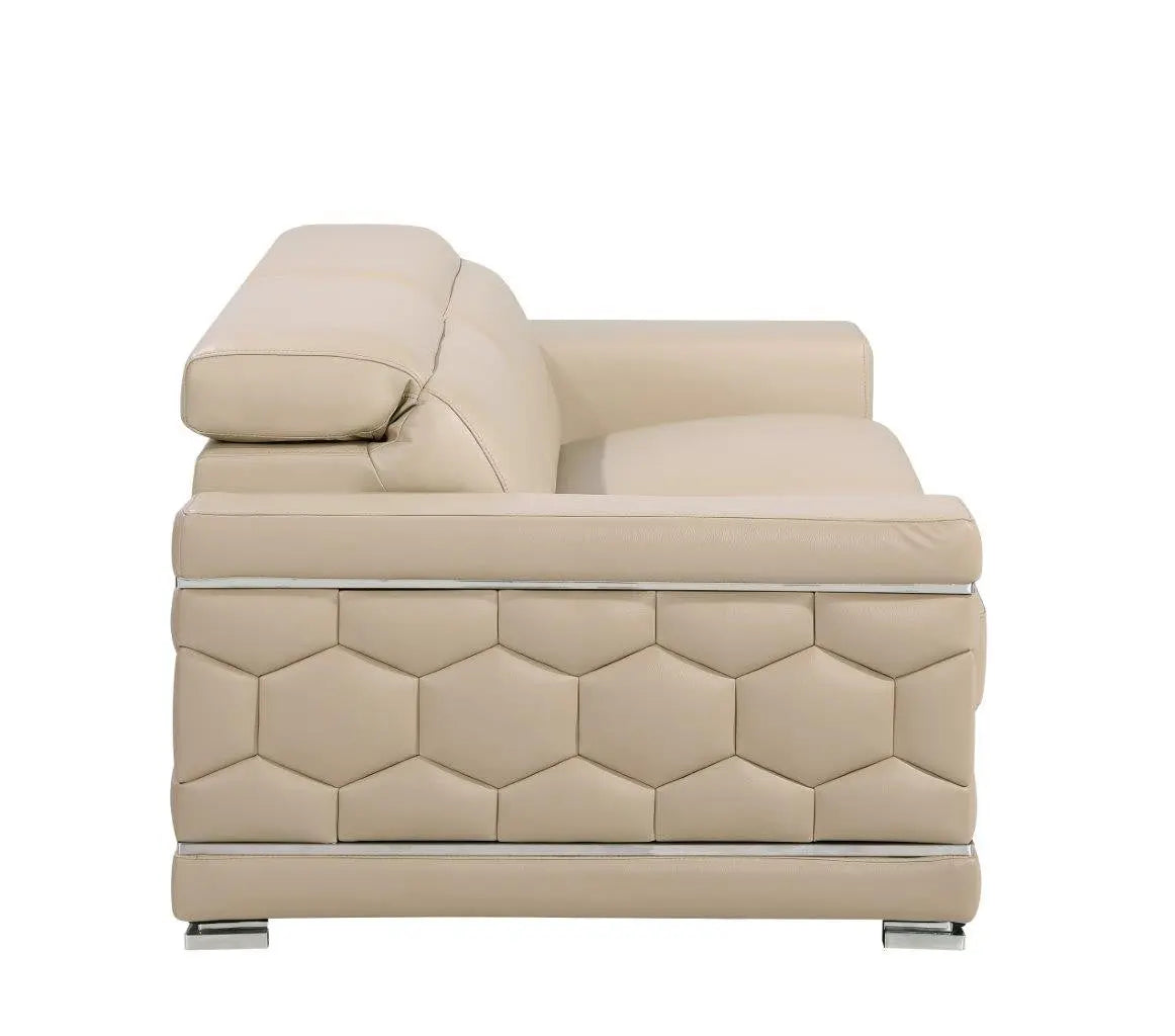 89" Beige Leather Sofa With Silver Legs Homeroots Living Room