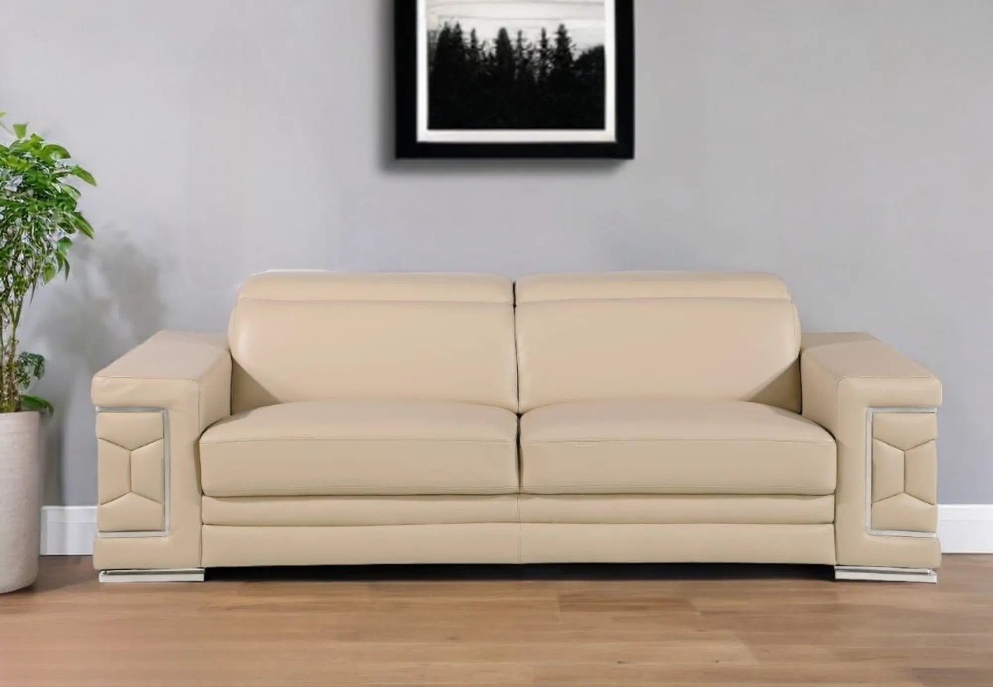 89" Beige Leather Sofa With Silver Legs Homeroots Living Room