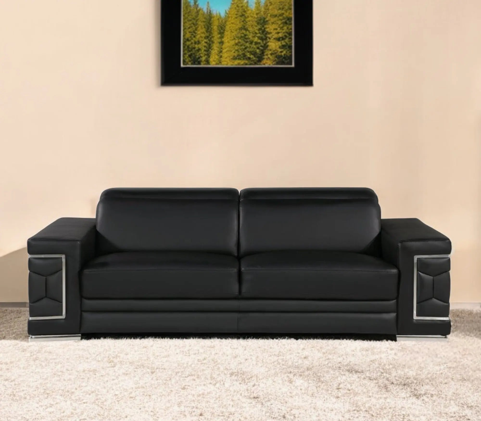 89" Black Leather Sofa With Silver Legs Homeroots Living Room