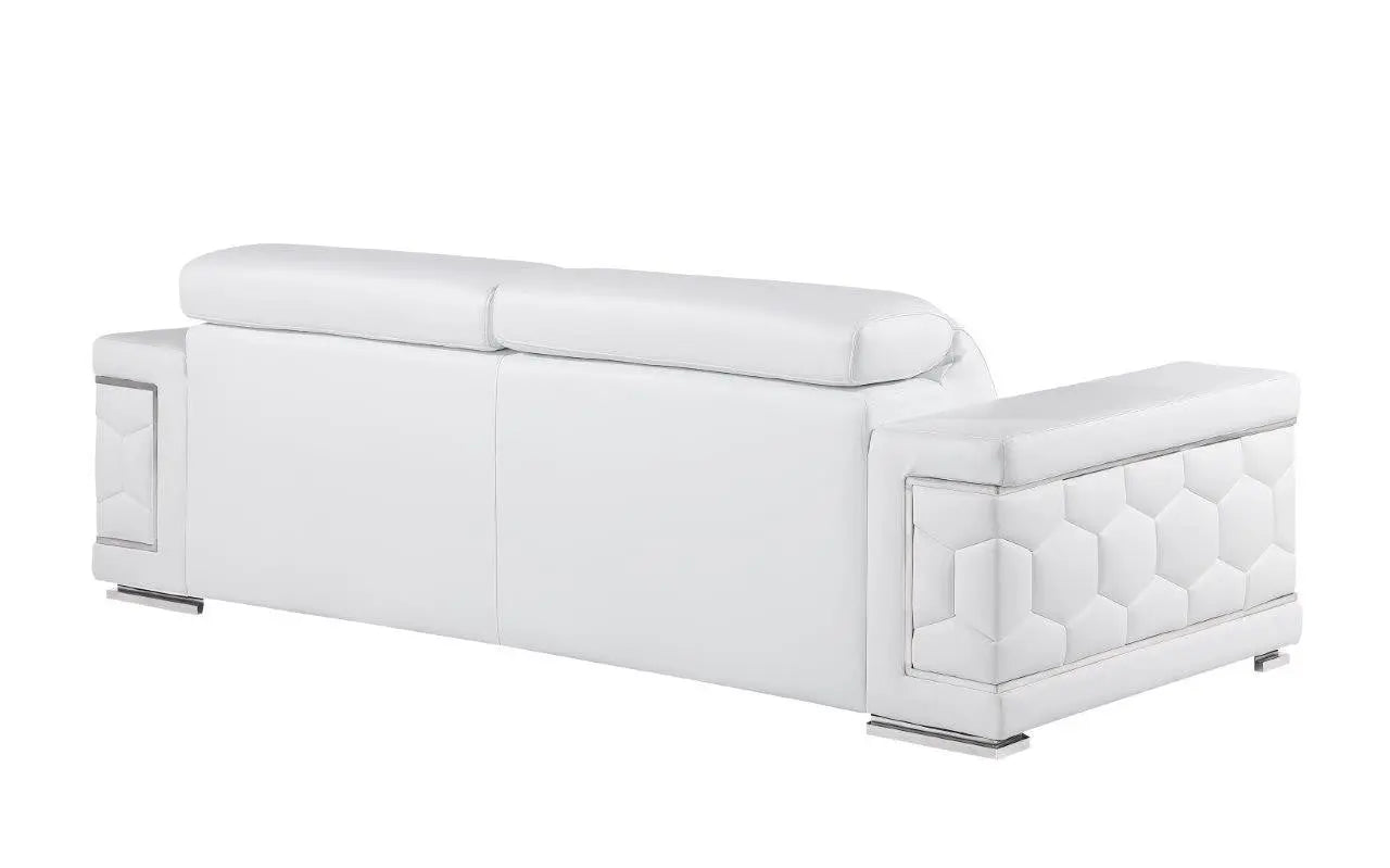 89" White Leather Sofa With Silver Legs Homeroots Living Room