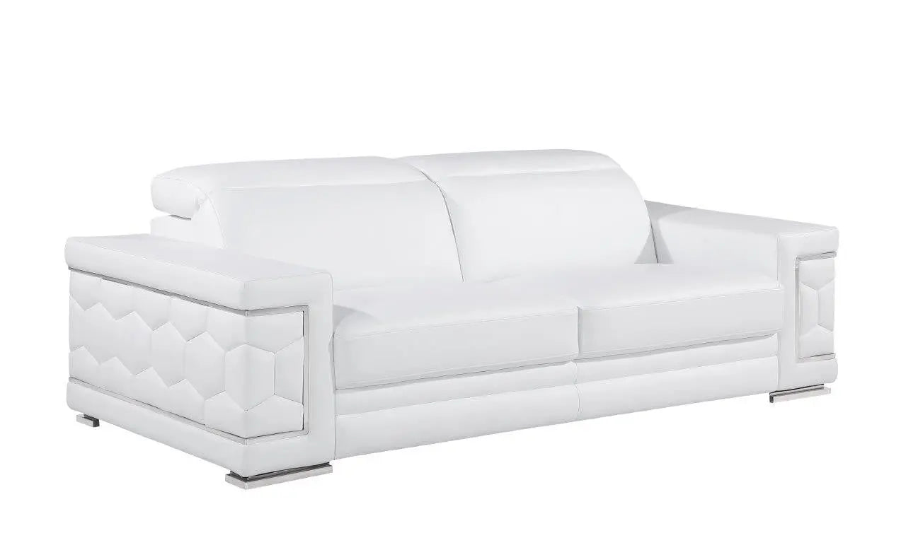 89" White Leather Sofa With Silver Legs Homeroots Living Room
