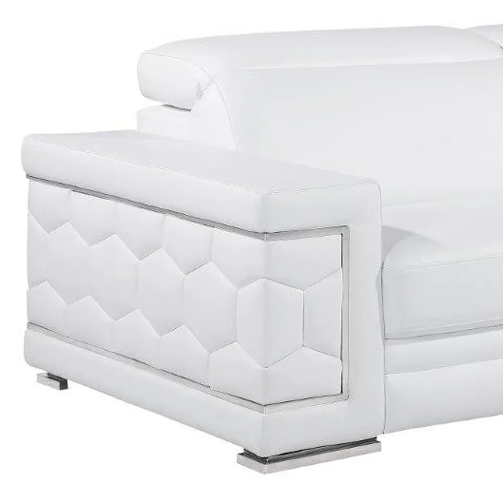 89" White Leather Sofa With Silver Legs Homeroots Living Room