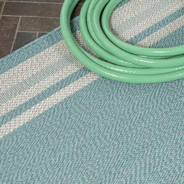 8' Aqua And Beige Indoor Outdoor Runner Rug Homeroots Outdoor