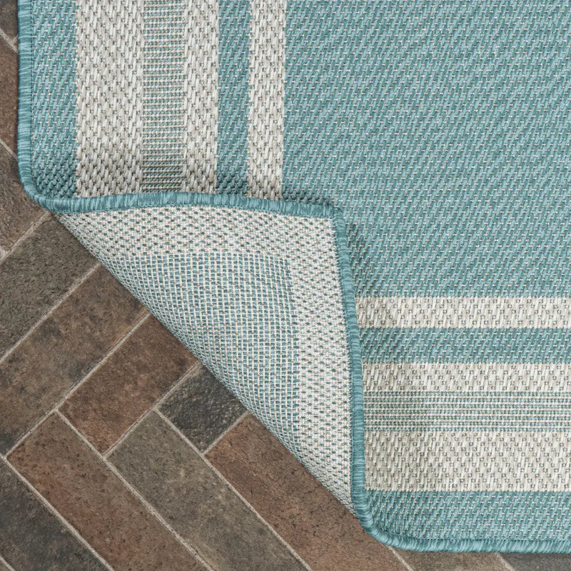 8' Aqua And Beige Indoor Outdoor Runner Rug Homeroots Outdoor