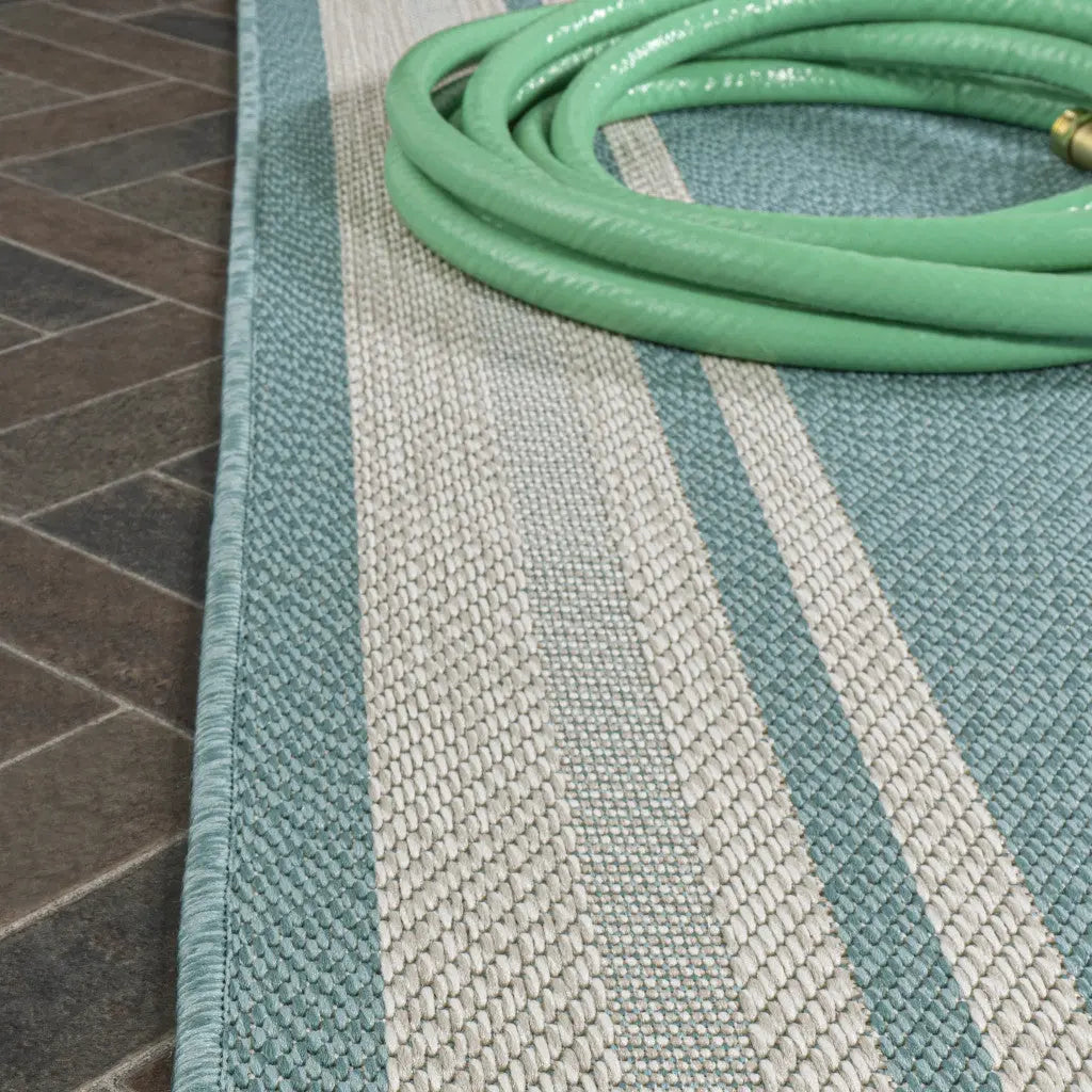 8' Aqua And Beige Indoor Outdoor Runner Rug Homeroots Outdoor