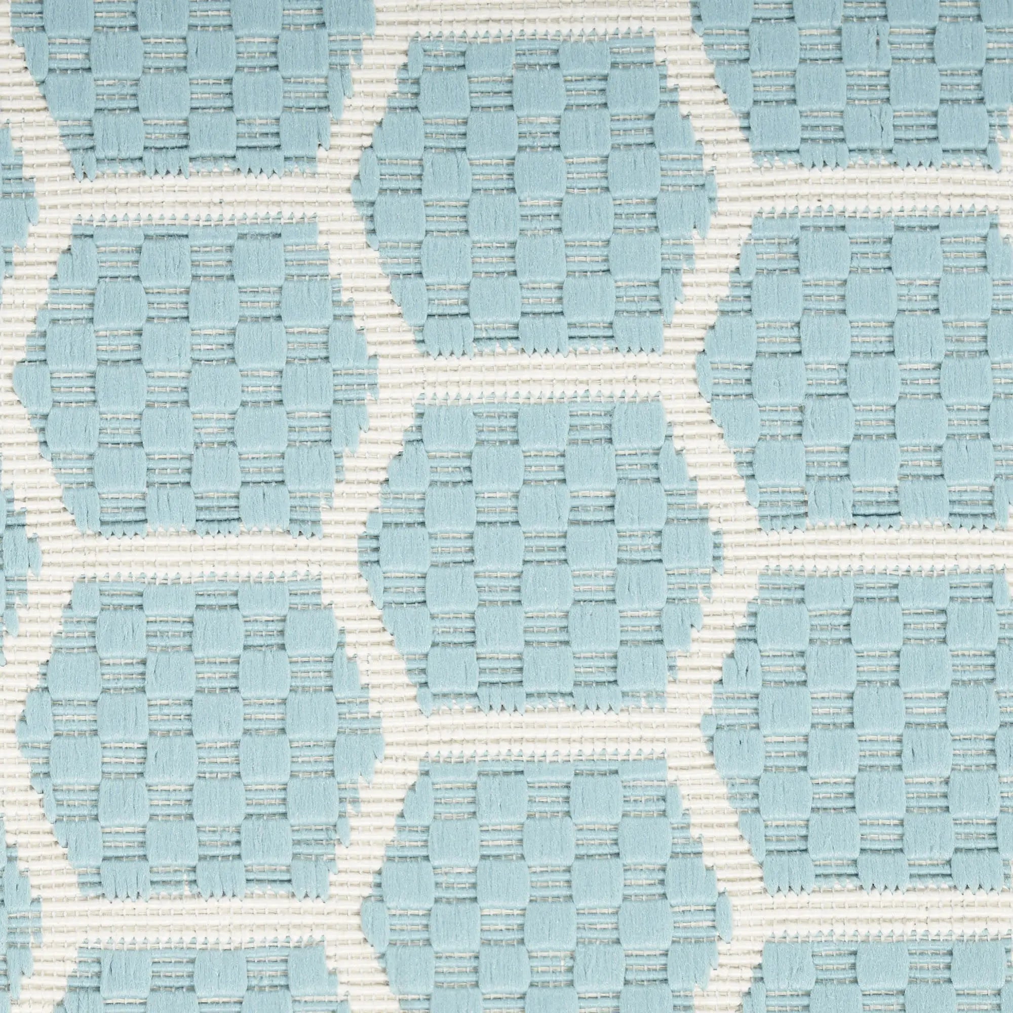 8' Aqua And Ivory Geometric Indoor Outdoor Runner Rug Homeroots Outdoor