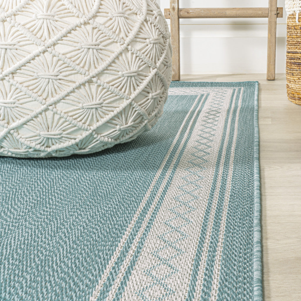 8' Aqua And Light Gray Indoor Outdoor Runner Rug - GreatEagleInc