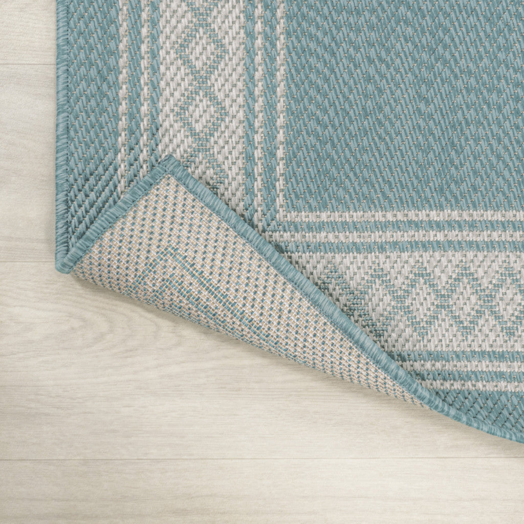 8' Aqua And Light Gray Indoor Outdoor Runner Rug - GreatEagleInc
