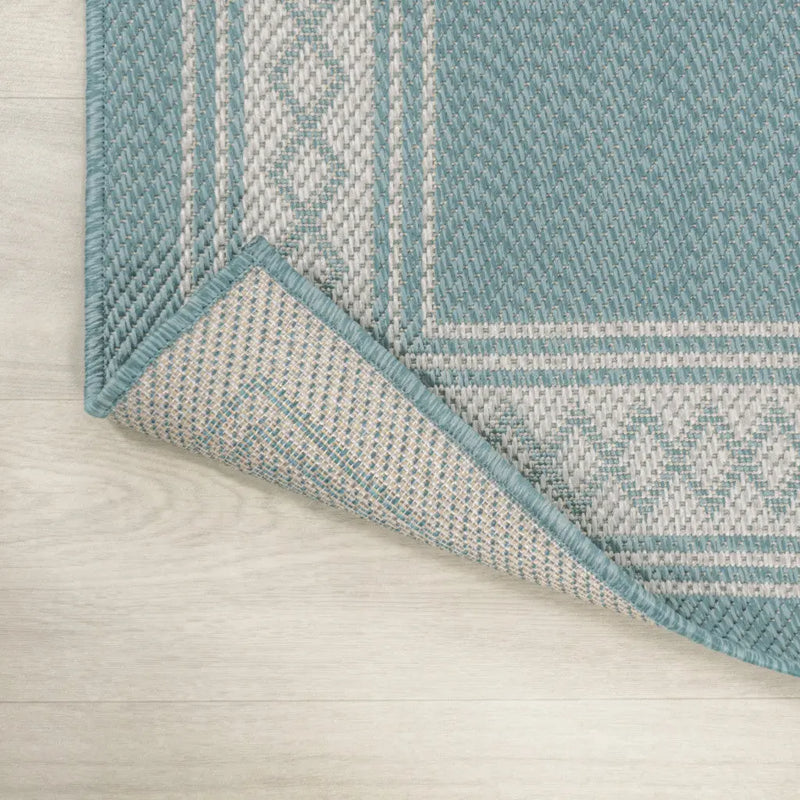 8' Aqua And Light Gray Indoor Outdoor Runner Rug - GreatEagleInc