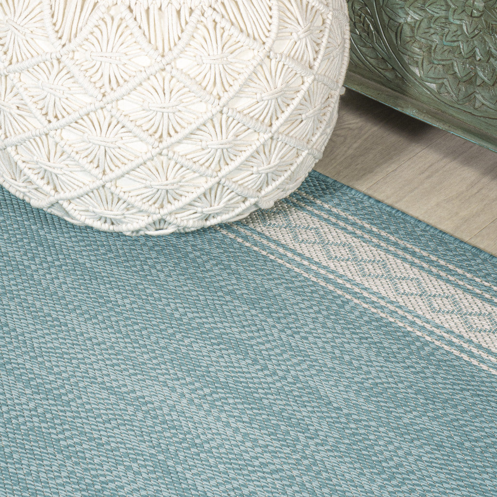8' Aqua And Light Gray Indoor Outdoor Runner Rug - GreatEagleInc