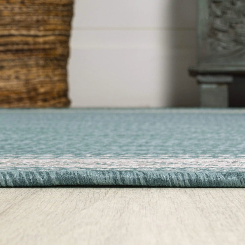 8' Aqua And Light Gray Indoor Outdoor Runner Rug - GreatEagleInc