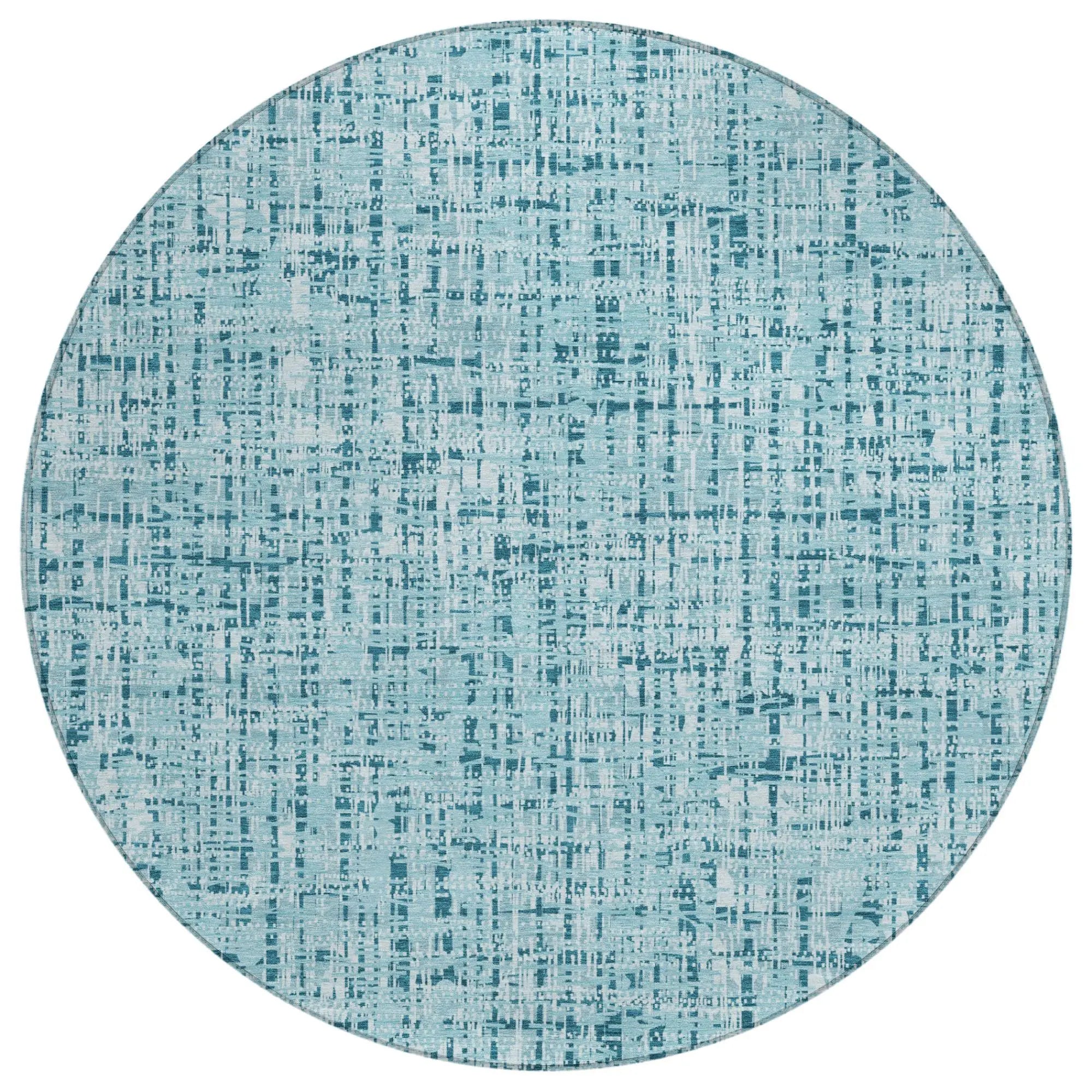 8' Aqua And Teal Blue Round Abstract Washable Indoor Outdoor Area Rug Homeroots Outdoor