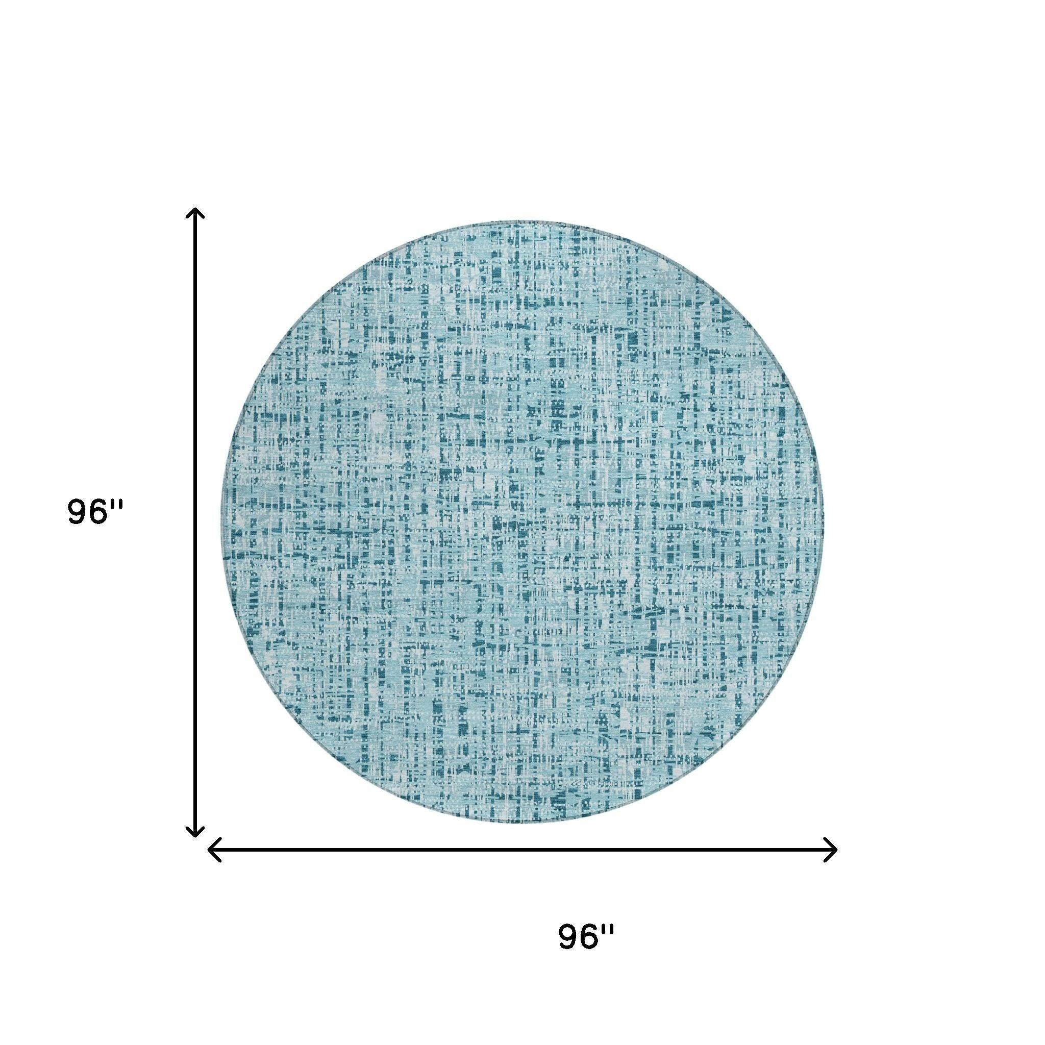 8' Aqua And Teal Blue Round Abstract Washable Indoor Outdoor Area Rug Homeroots Outdoor