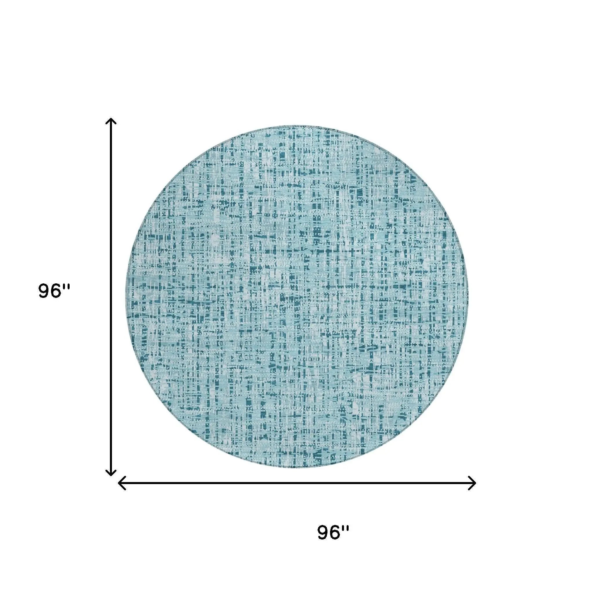 8' Aqua And Teal Blue Round Abstract Washable Indoor Outdoor Area Rug Homeroots Outdoor