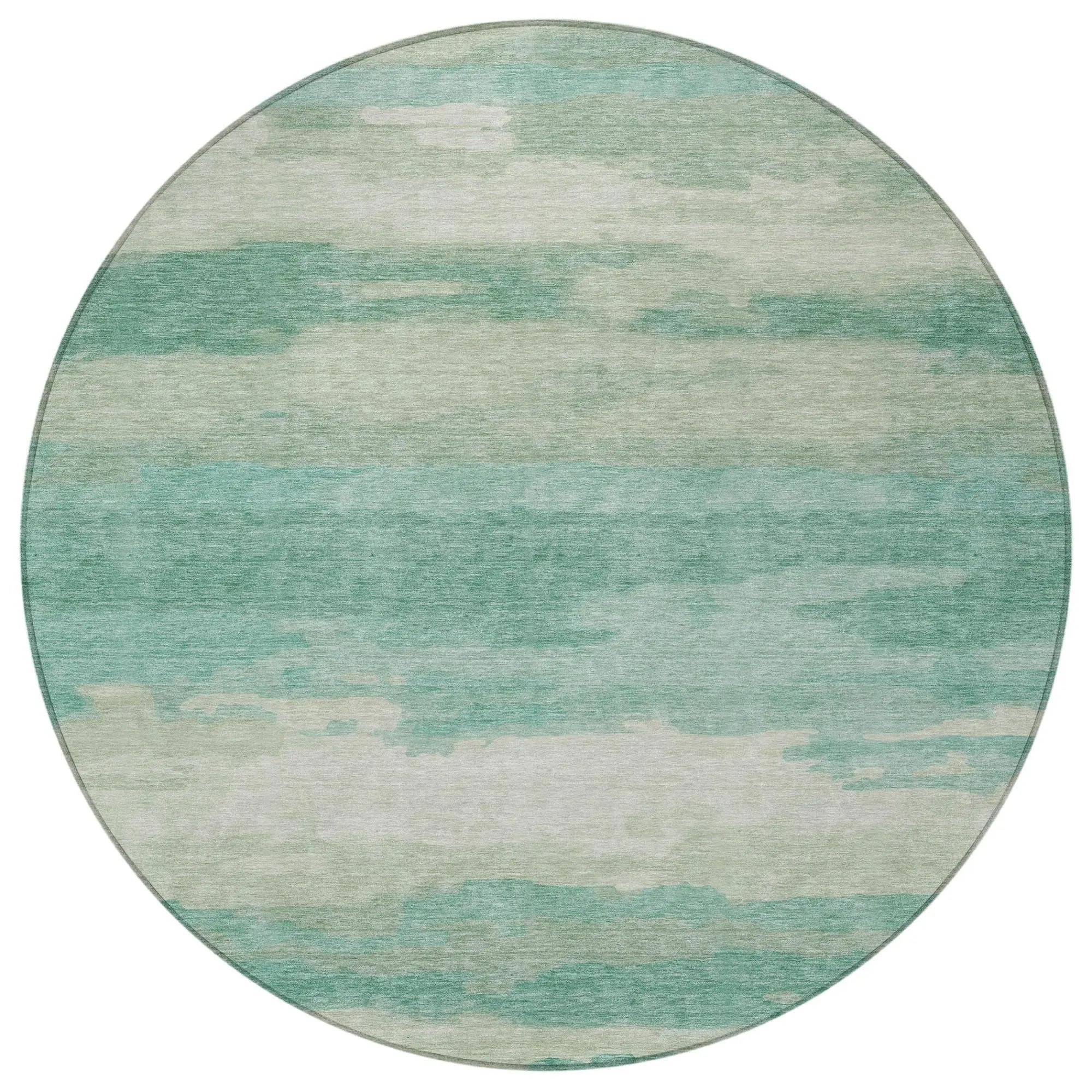 8' Aqua And Teal Blue Round Abstract Washable Indoor Outdoor Area Rug Homeroots Outdoor